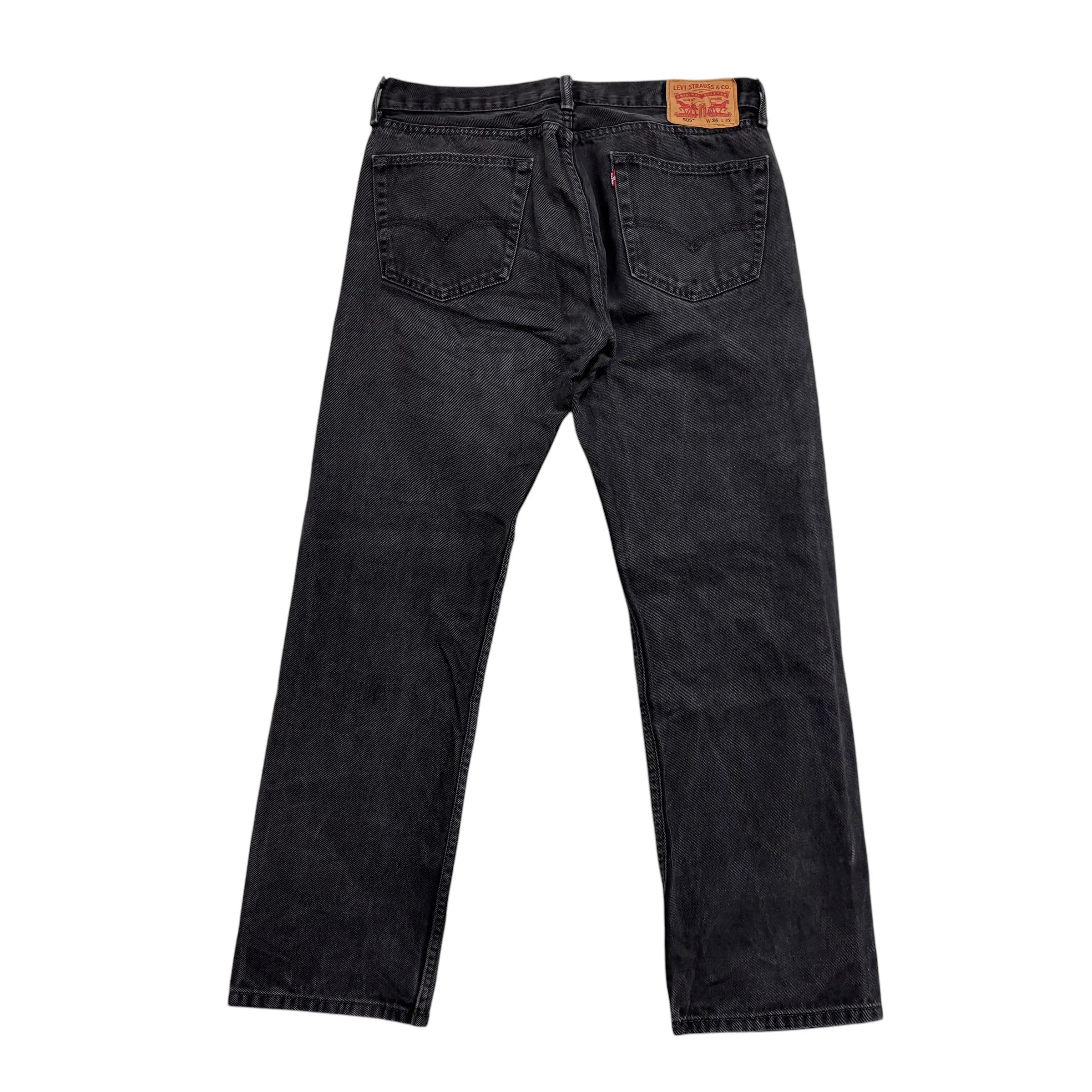 Levis 505 Jeans W34 L31 Mens Black Regular Straight Fit Denim (E)