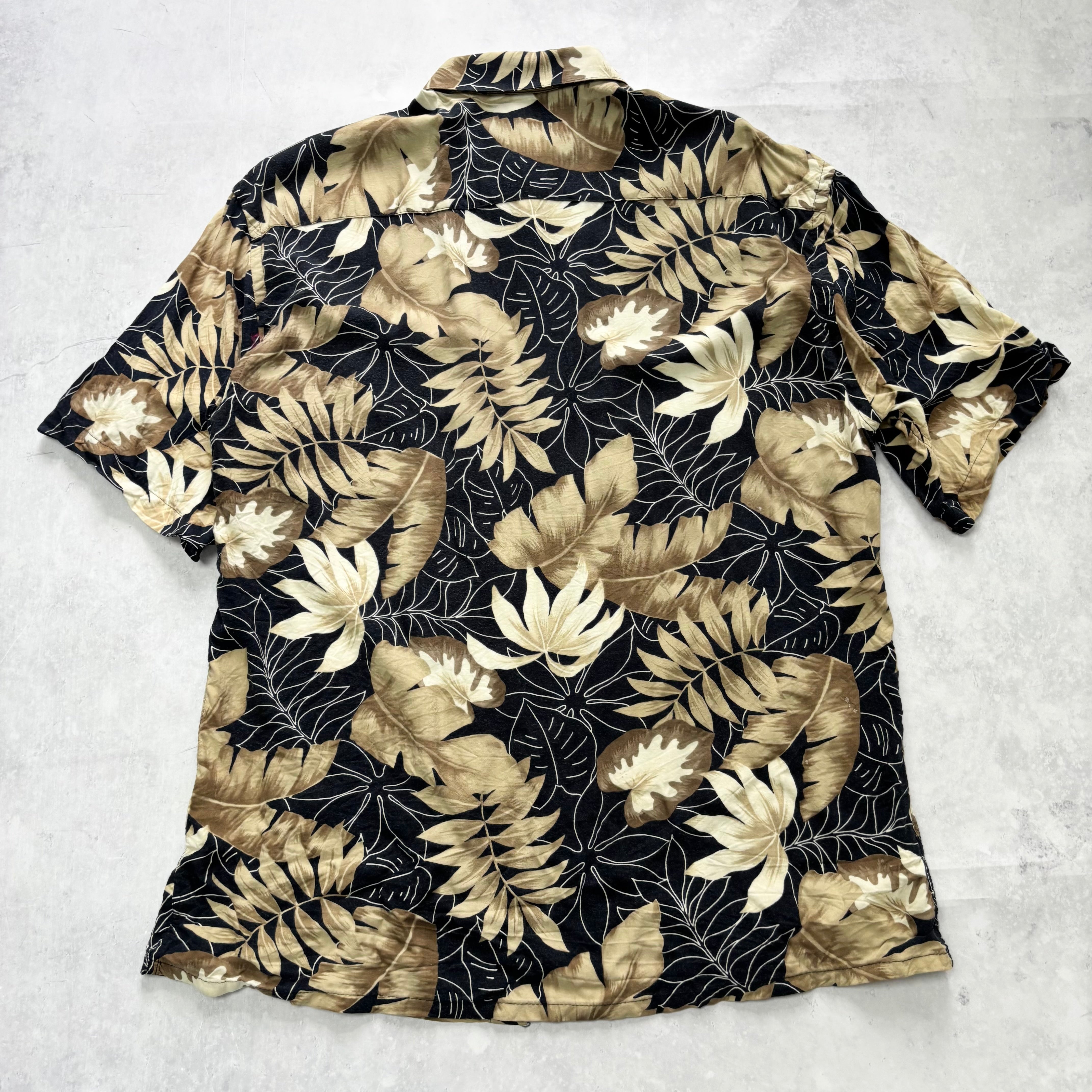 Vintage Hawaiian Shirt Mens Large Black Floral Aloha Short Sleeve Rayon (E)