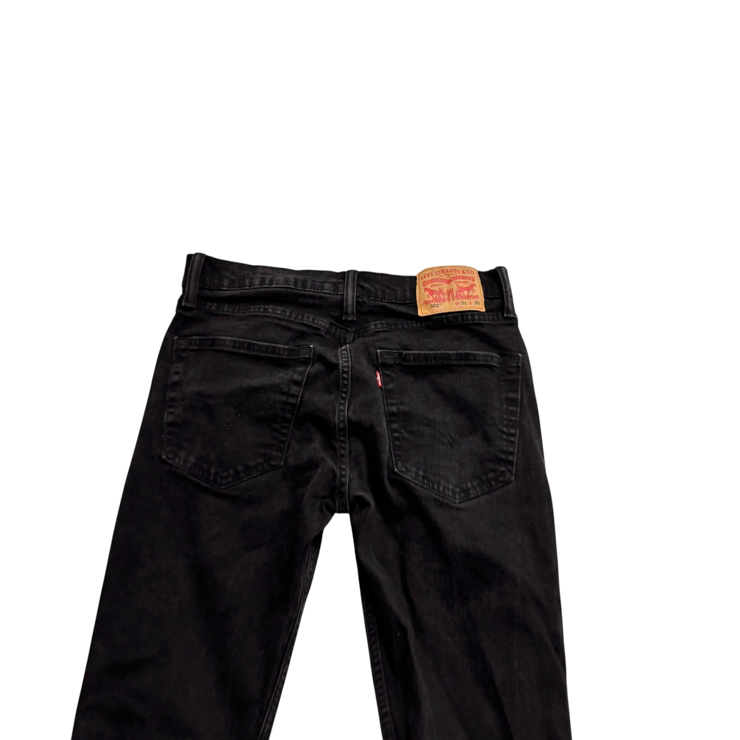 Levis 502 Jeans W31 L28 Mens Black Regular Tapered Fit Stretch Denim (E)