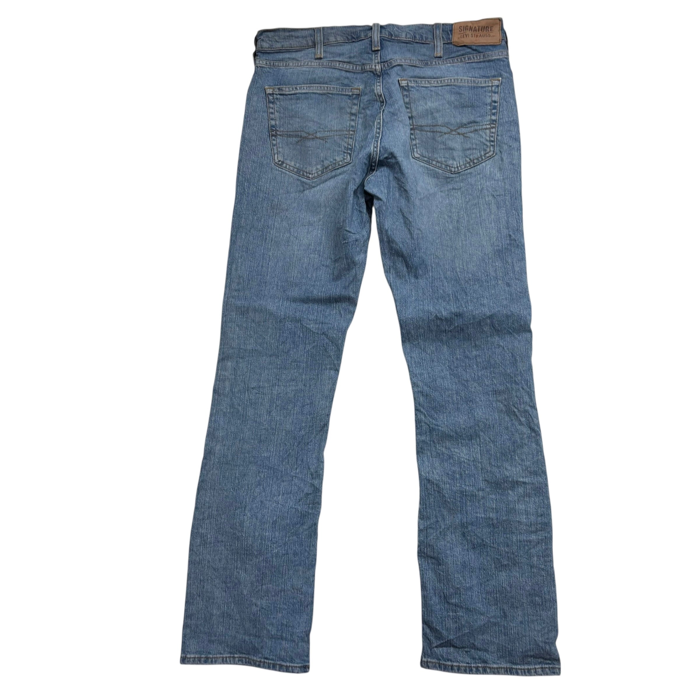 Levis Signature Jeans W32 L32 Mens Mid Blue Regular Bootcut Stretch Denim (E)