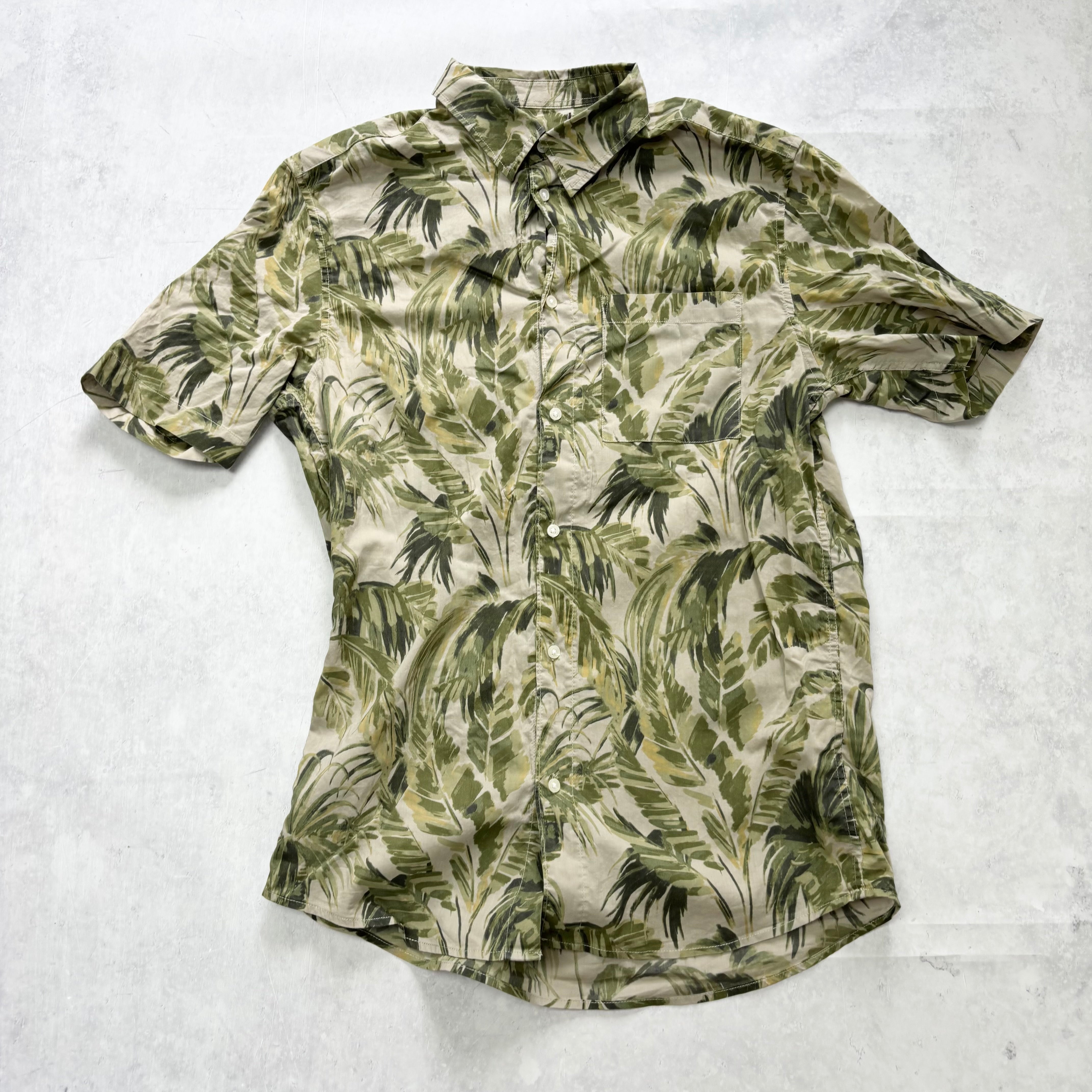 Hawaiian Shirt Mens Small Green Floral Aloha Short Sleeve Cotton (E)