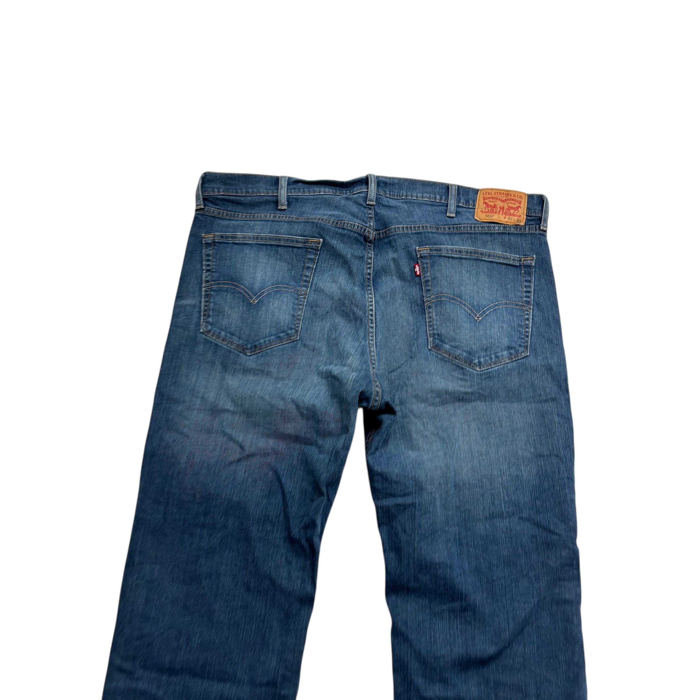 Levis 559 Jeans W42 L30 Mens Dark Blue Relaxed Straight Fit Stretch Denim (E)