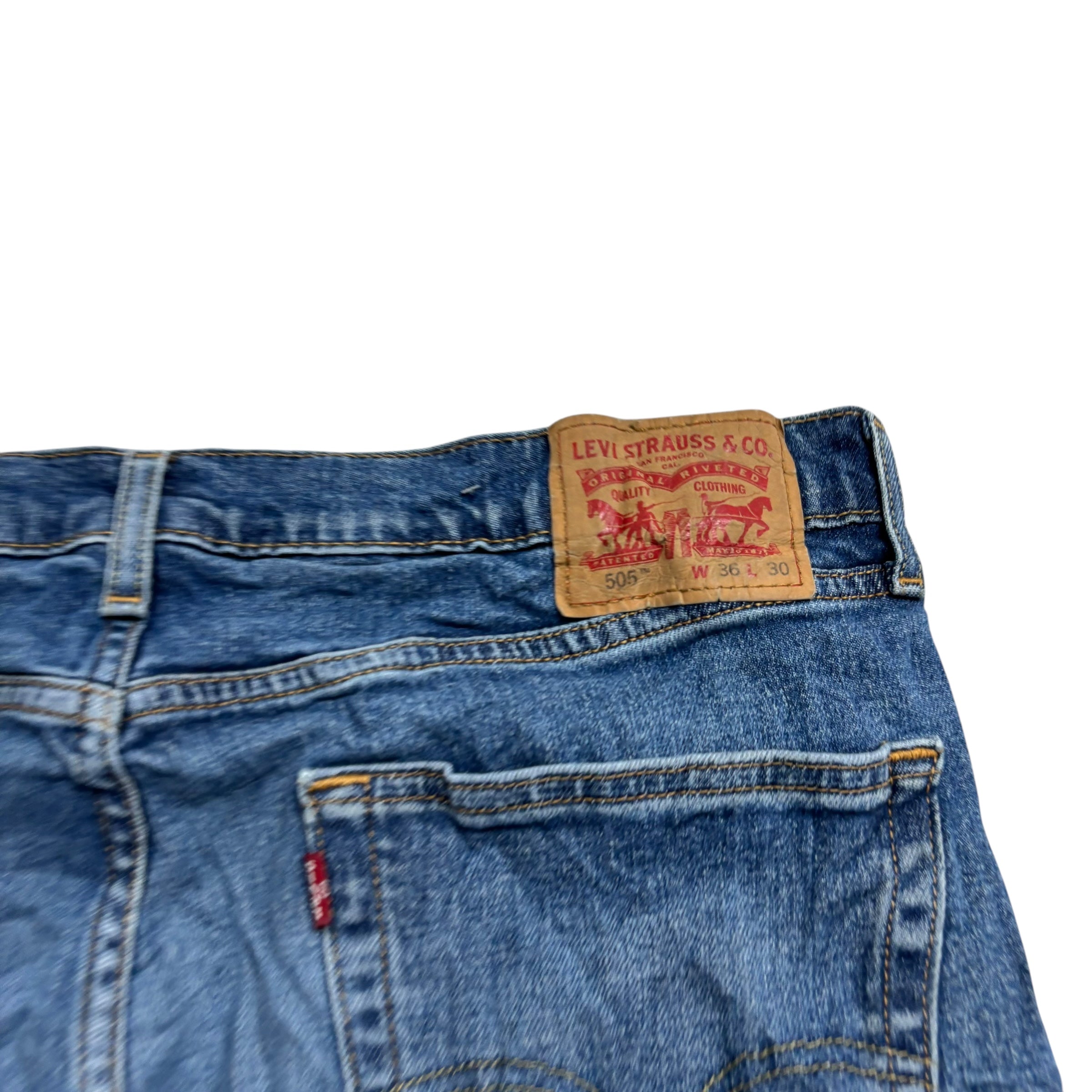 Levis 505 Jeans W36 L30 Mens Mid Blue Regular Straight Fit Stretch Denim