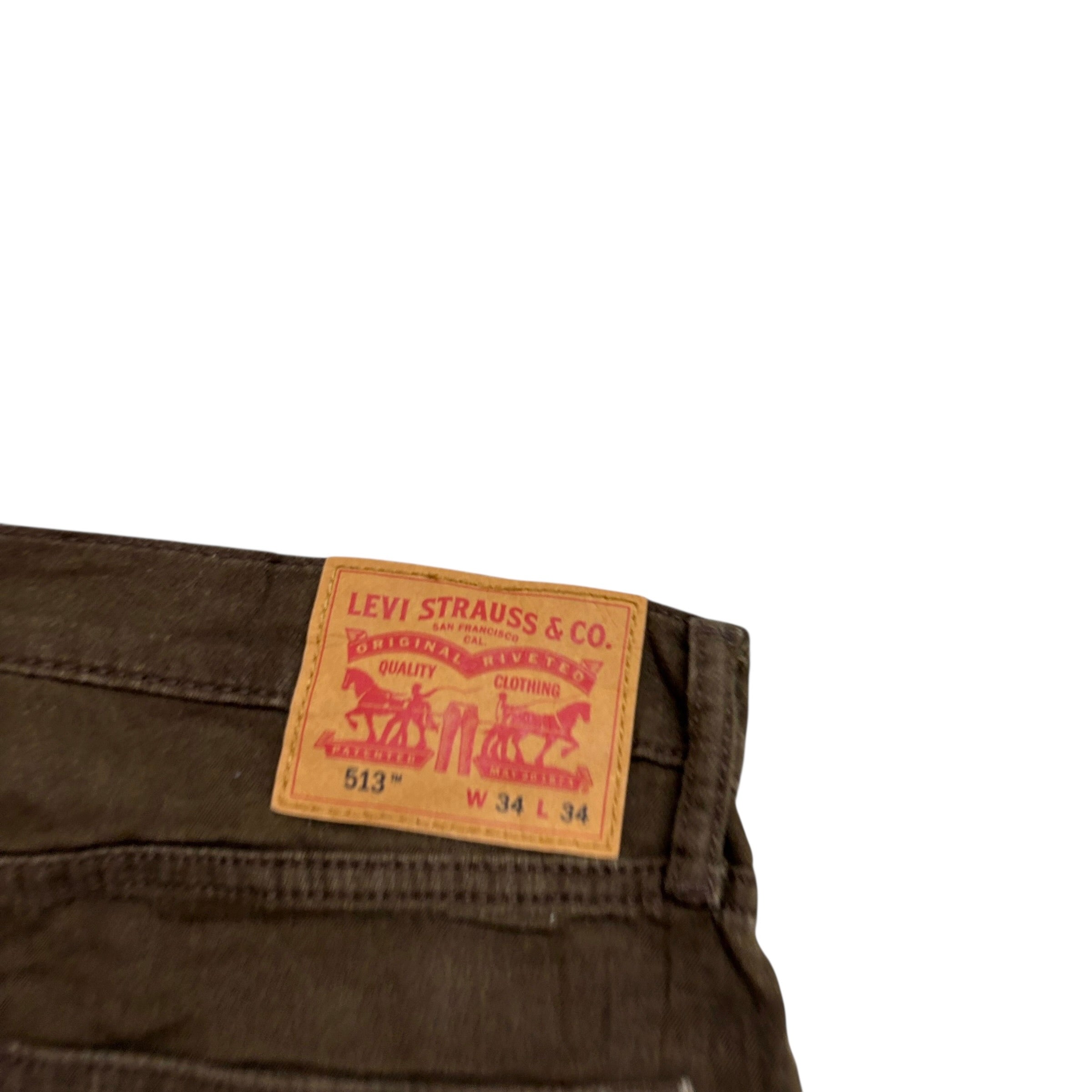 Levis 514 Trousers W34 L34 Mens Brown Slim Straight Fit Stretch Pants