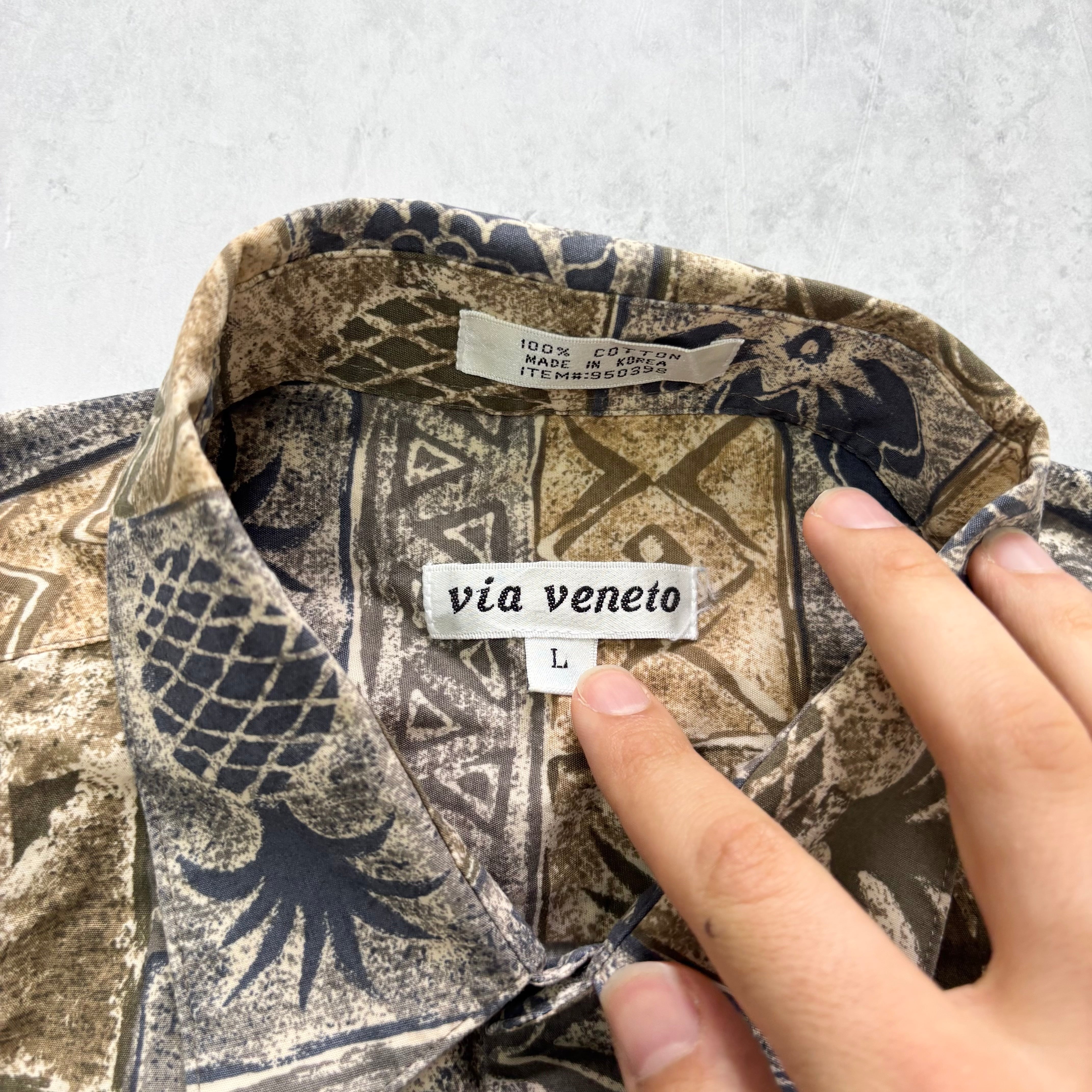 Vintage Hawaiian Shirt Mens Large Brown Floral Aloha Short Sleeve Cotton (E)