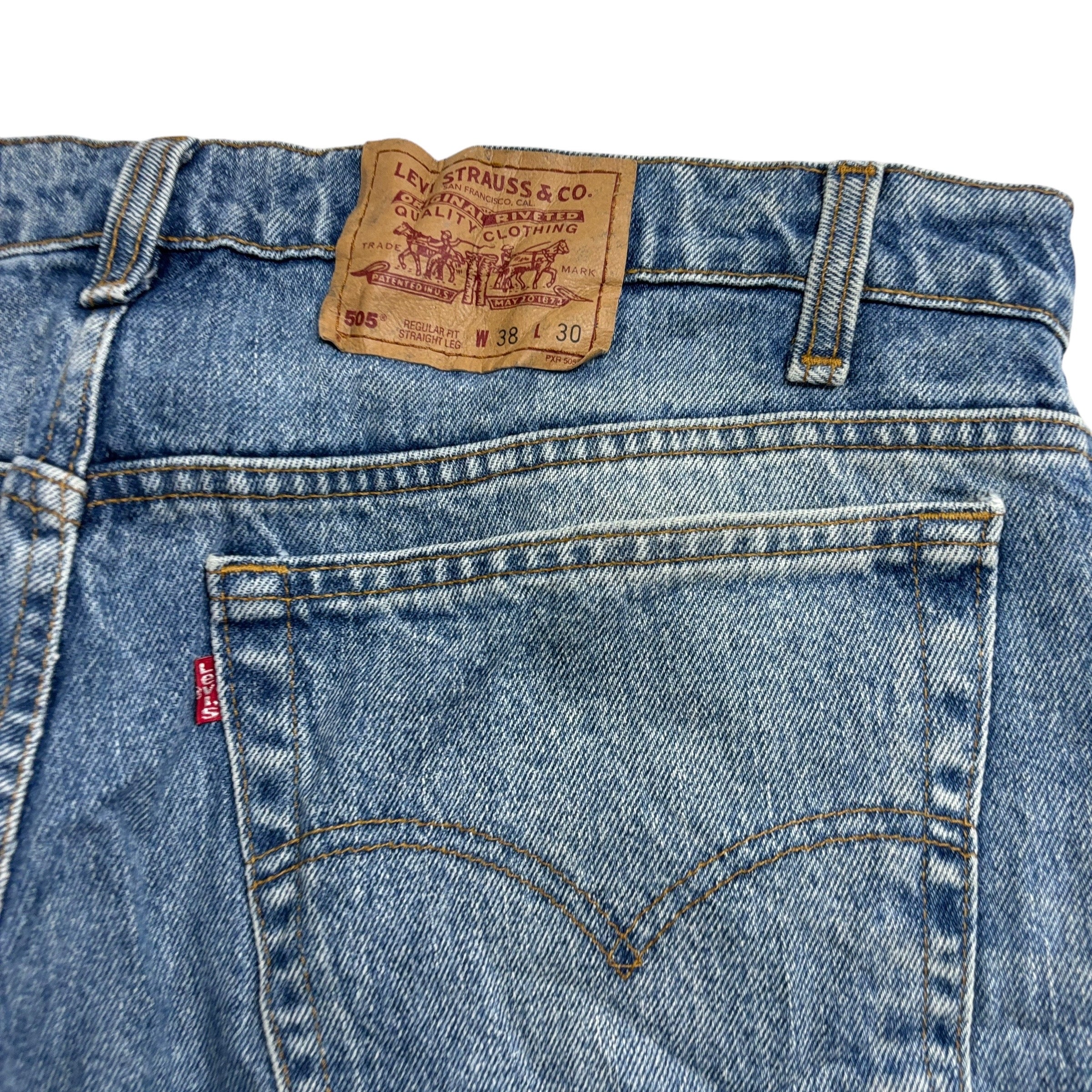 Levis 505 Jeans W38 L30 Mens Mid Blue Regular Straight Fit Vintage 90s Denim