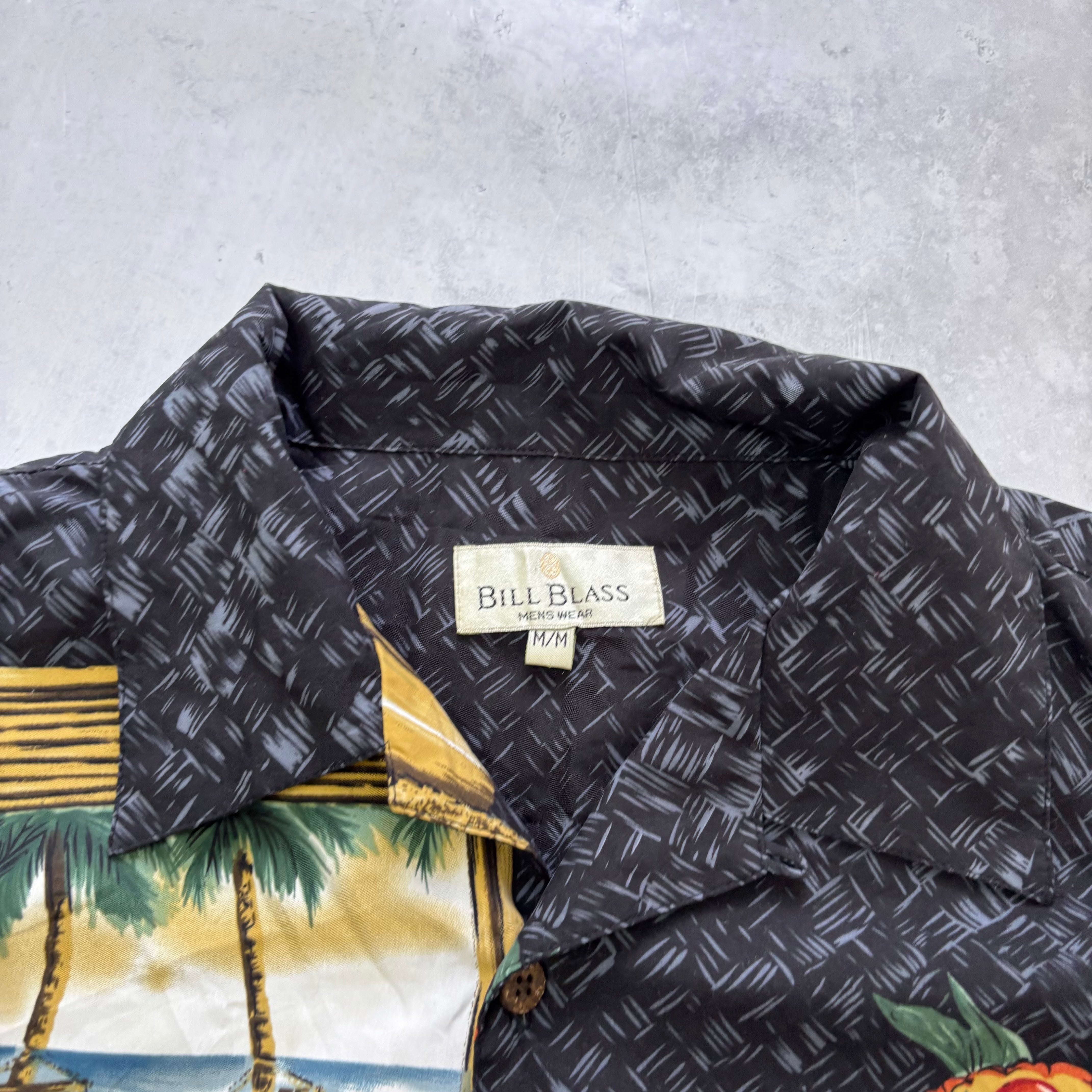 Vintage Hawaiian Shirt Mens Medium Black Floral Aloha Short Sleeve Polyester (E)