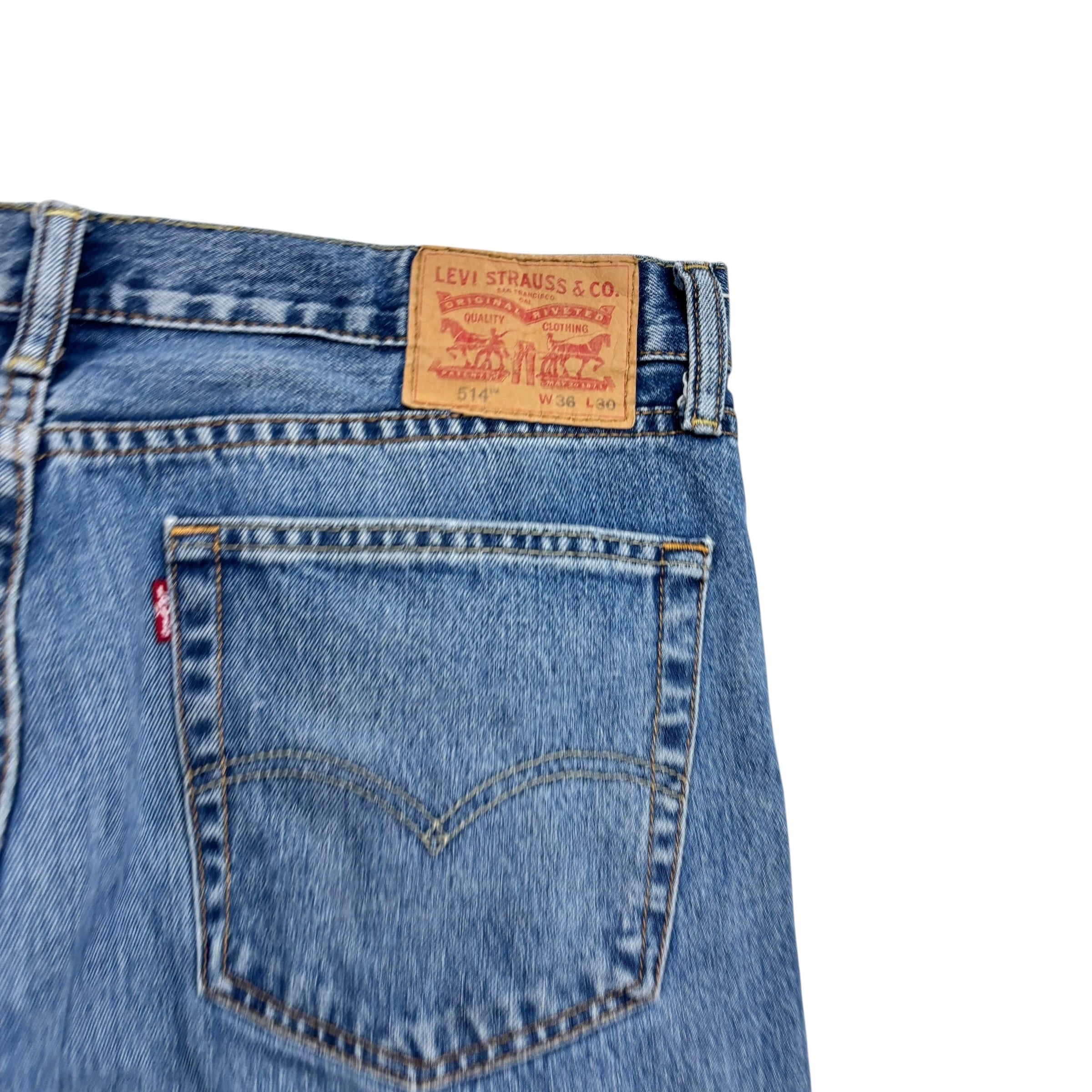 Levis 514 Jeans W36 L30 Mens Mid Blue Regular Straight Fit Denim (E)