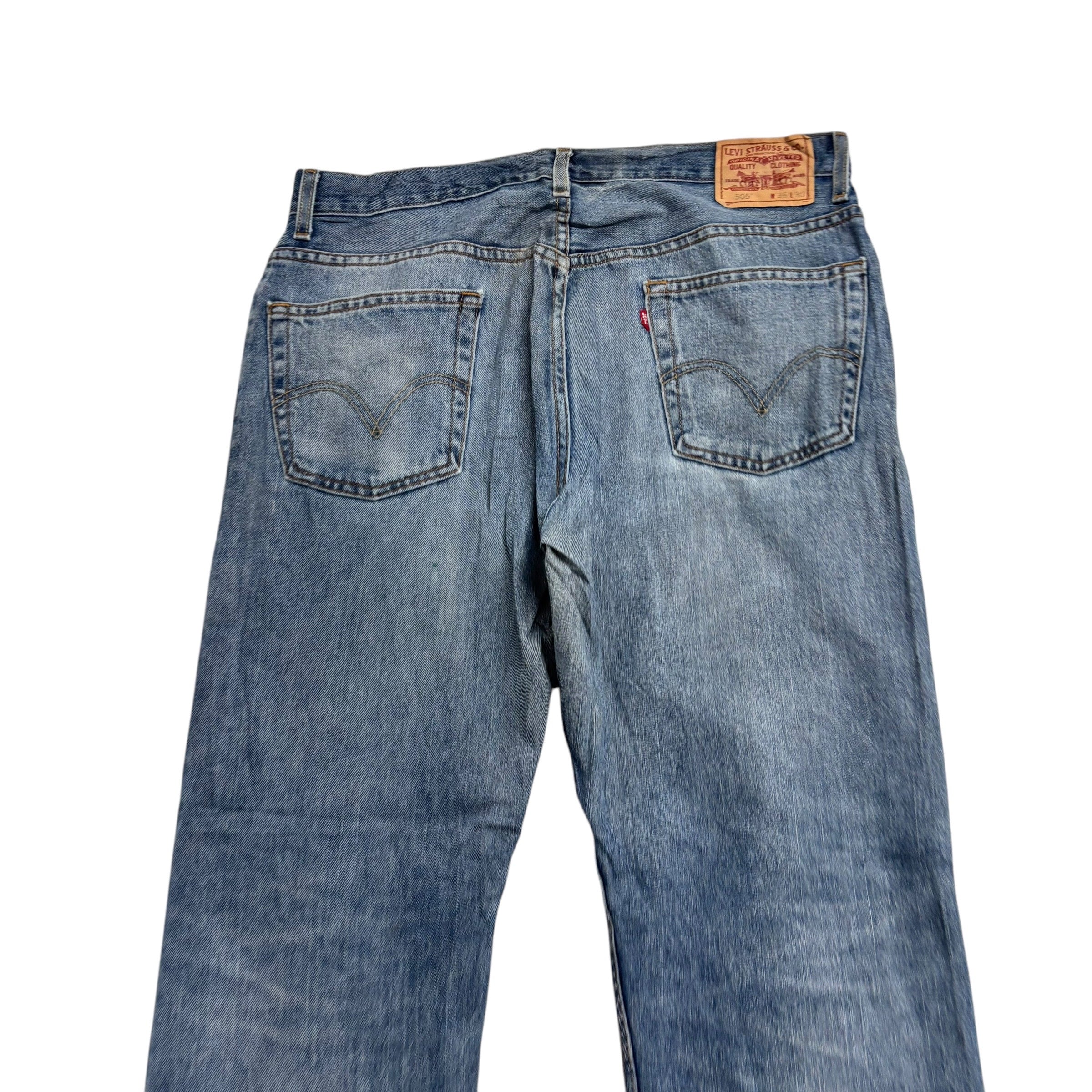 Levis 505 Jeans W36 L30 Mens Mid Blue Regular Straight Fit Vintage Denim (F)