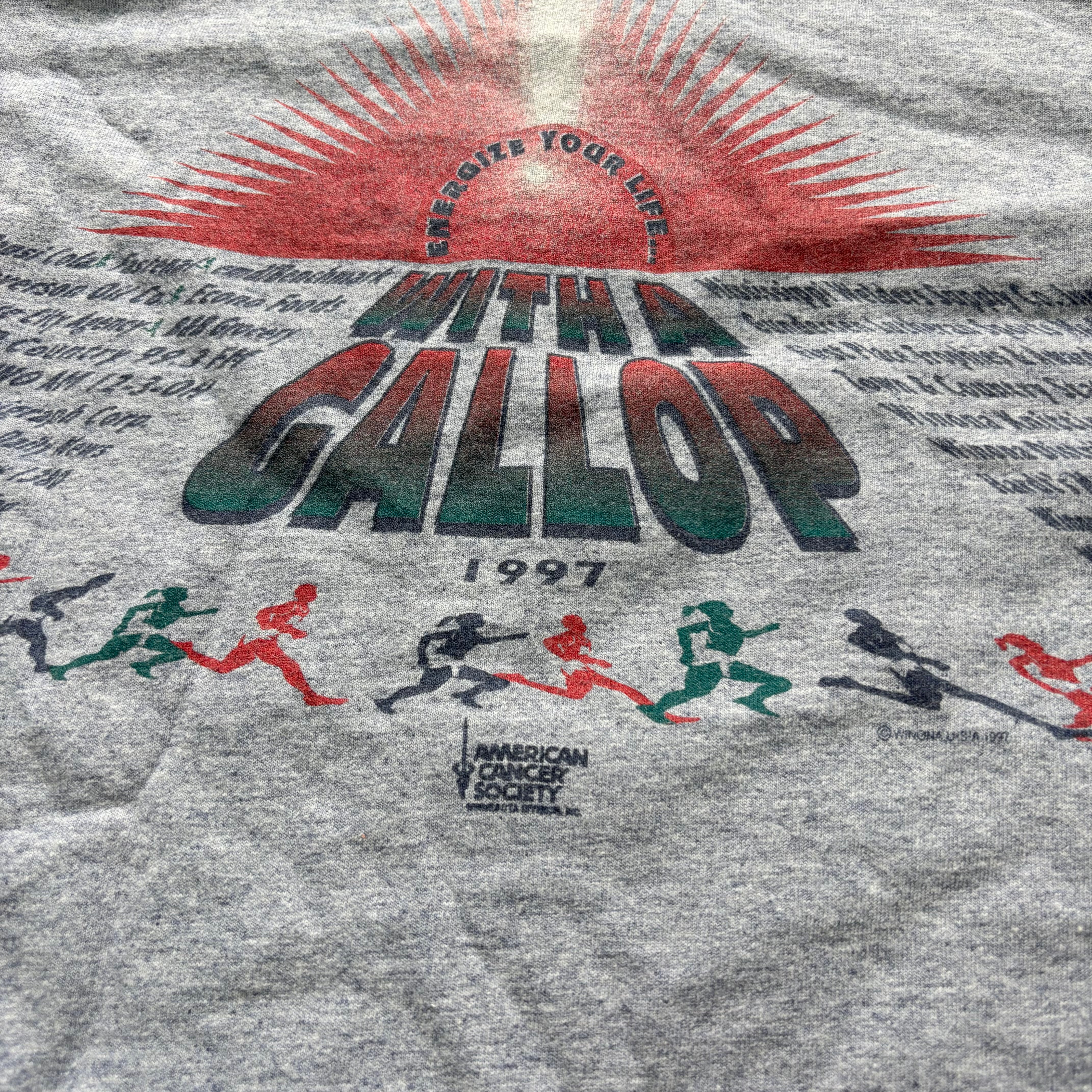 Vintage T Shirt Mens Small Grey Single Stitch Graphic Print 90s Run Race (E)
