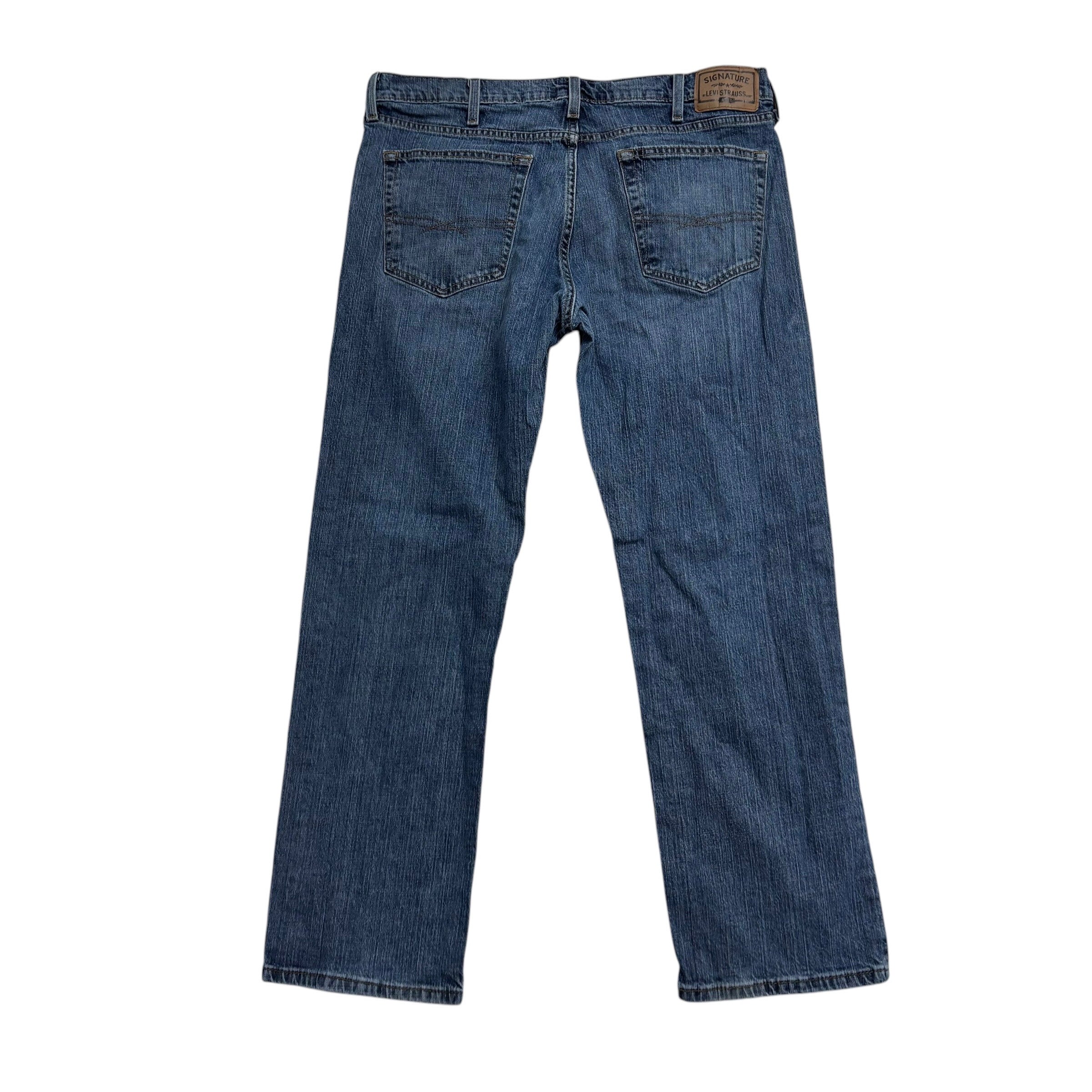 Levis Signature Jeans W38 L31 Mens Mid Blue Relaxed Straight Stretch Denim (F)