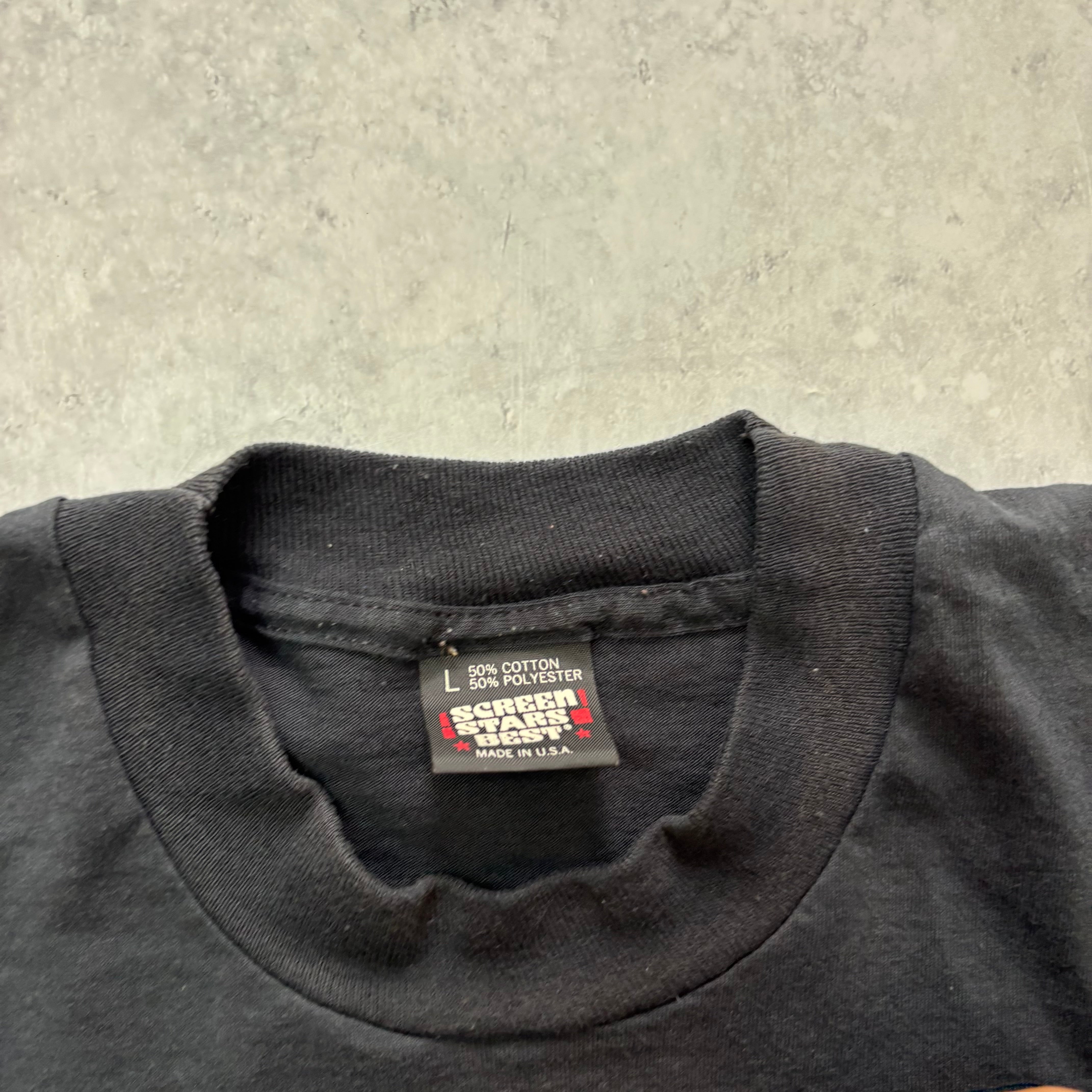 Vintage T Shirt Mens Medium Black Single Stitch Graphic Print 90s USA