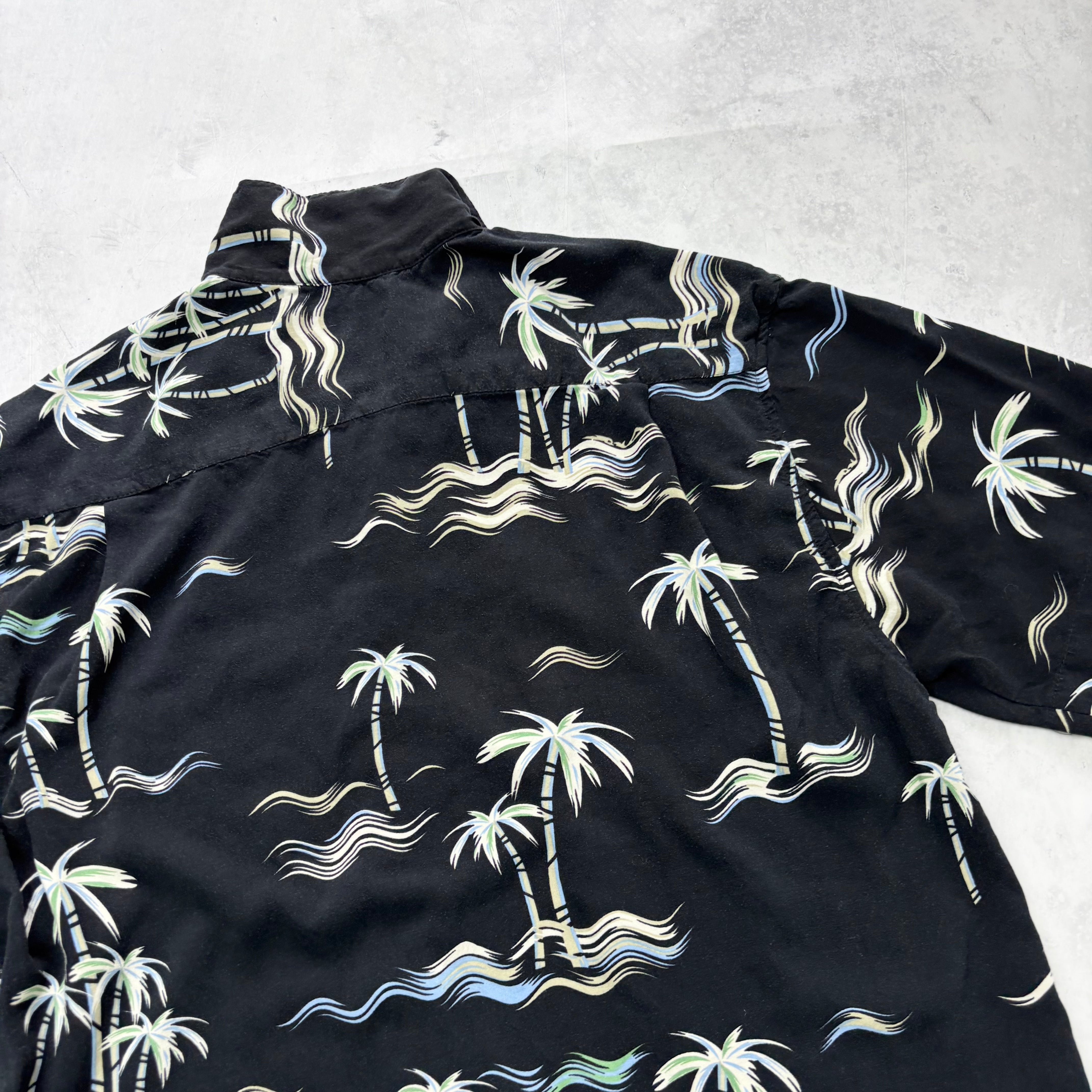 Vintage Hawaiian Shirt Mens Medium Black Aloha Floral Short Sleeve Rayon (E)
