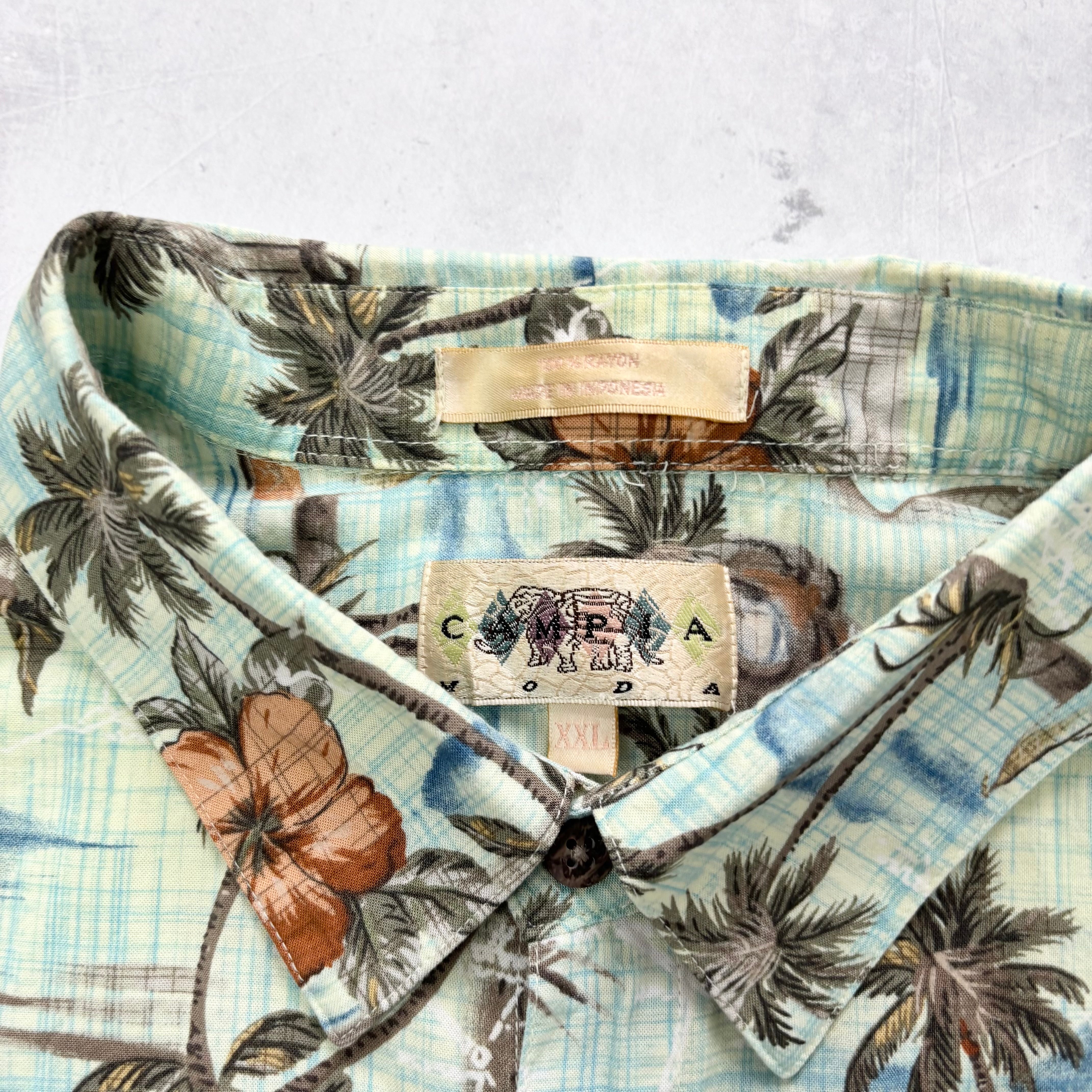 Vintage Hawaiian Shirt Mens XXL Green Floral Aloha Short Sleeve Rayon (E)