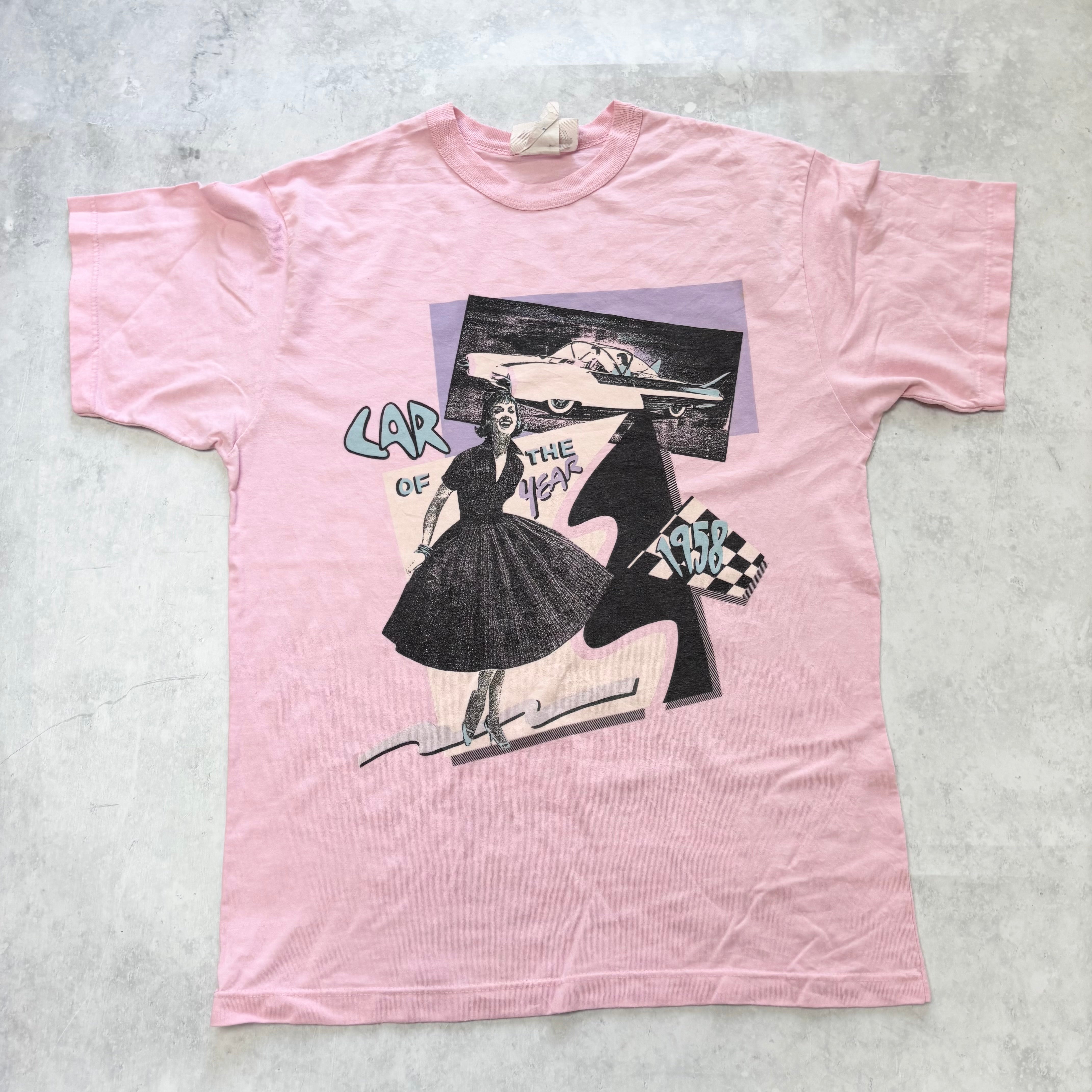 Vintage T Shirt Mens Medium Pink Graphic Print 90s Cars