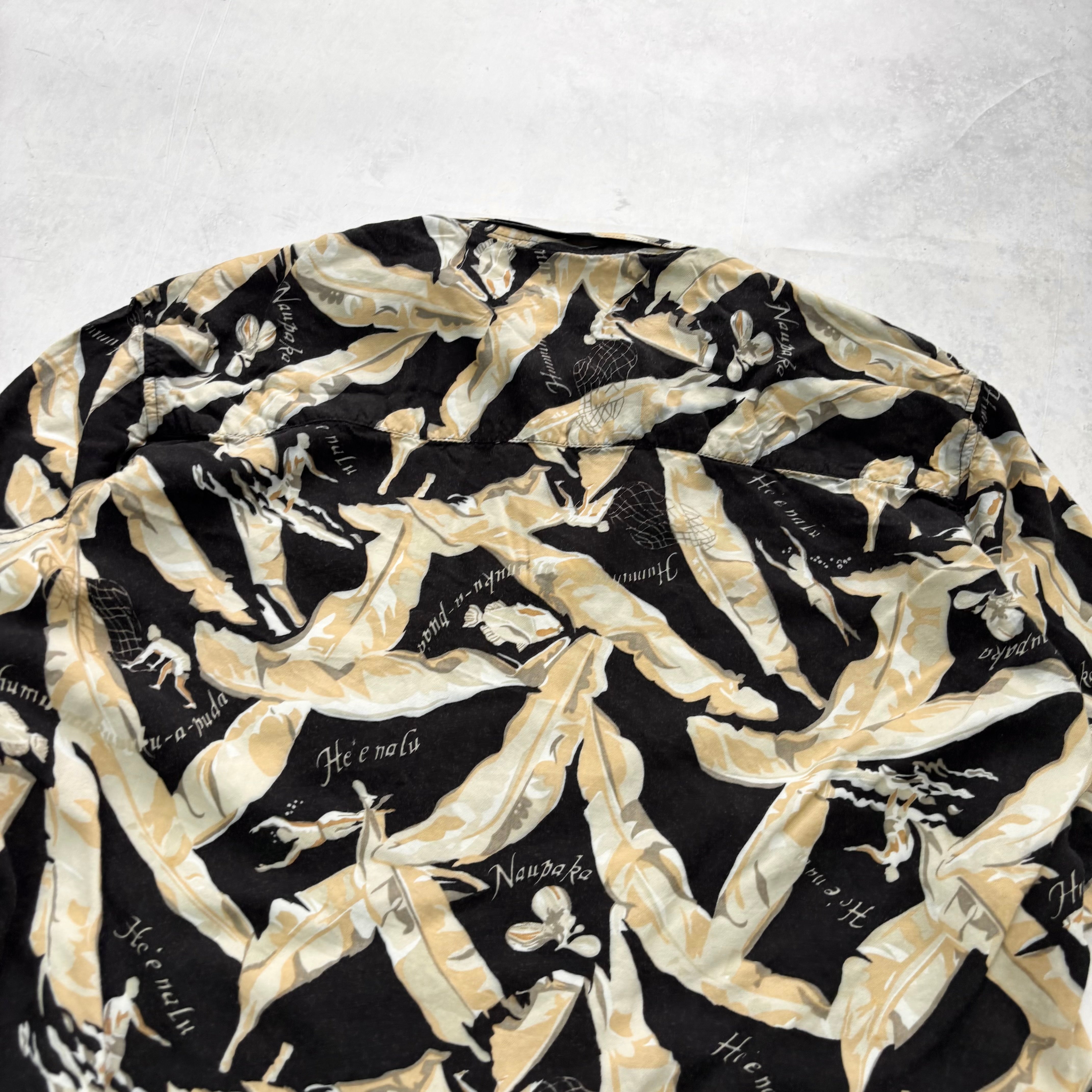 Hawaiian Shirt Mens Large Black Floral Aloha Short Sleeve Rayon (E)