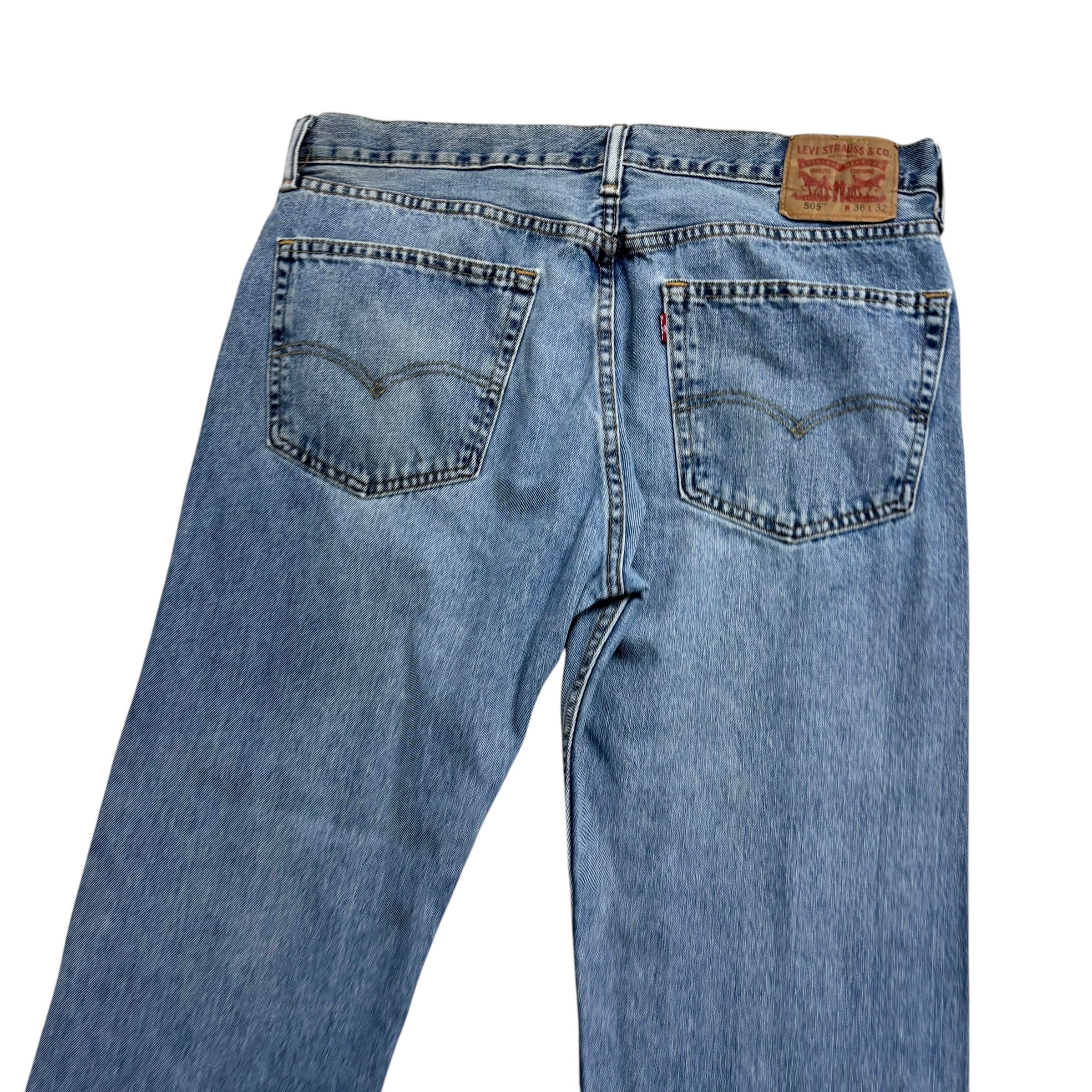 Levis 505 Jeans W36 L32 Mens Light Blue Regular Straight Fit Vintage Denim (E)