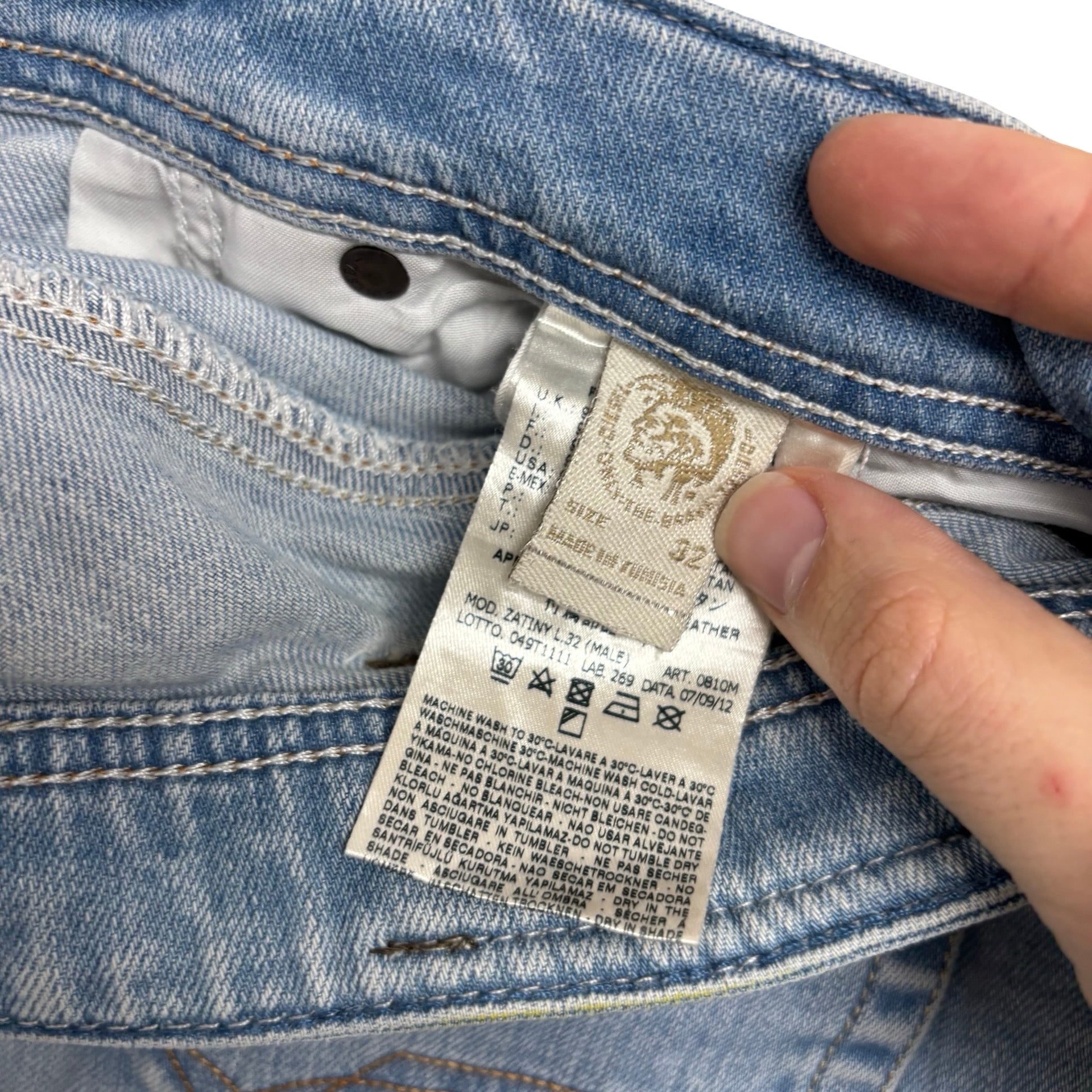 Diesel Zatiny Jeans W32 L32 Mens Light Blue Regular Bootcut Fit Stretch