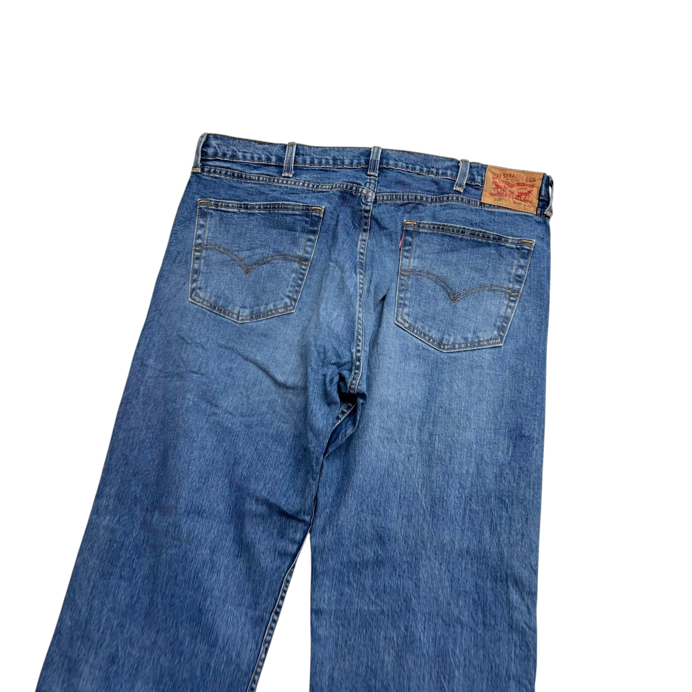 Levis 505 Jeans W40 L32 Mens Mid Blue Regular Straight Fit Stretch Denim (E)