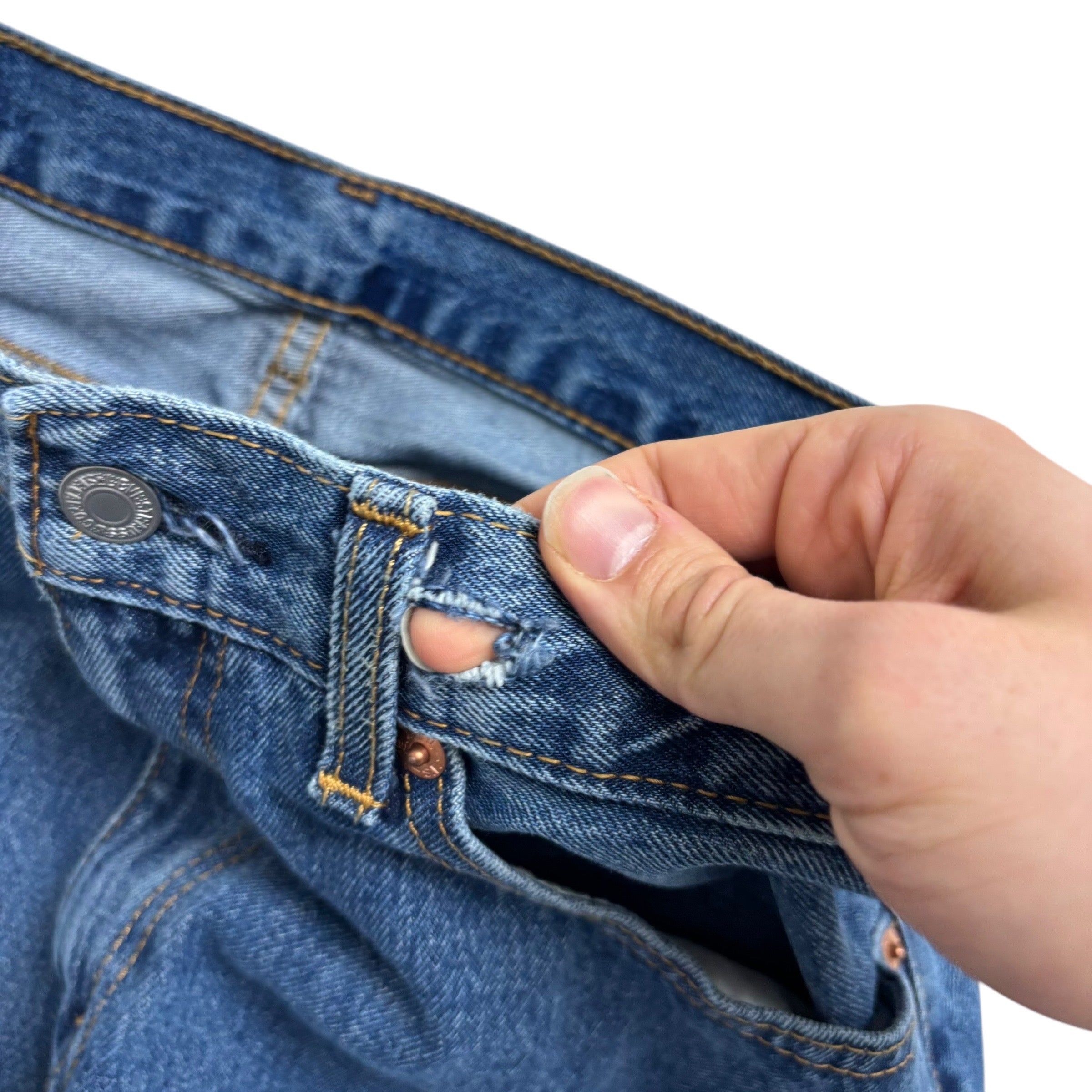 Levis 505 Jeans W34 L30 Mens Mid Blue Regular Straight Fit Denim (F)