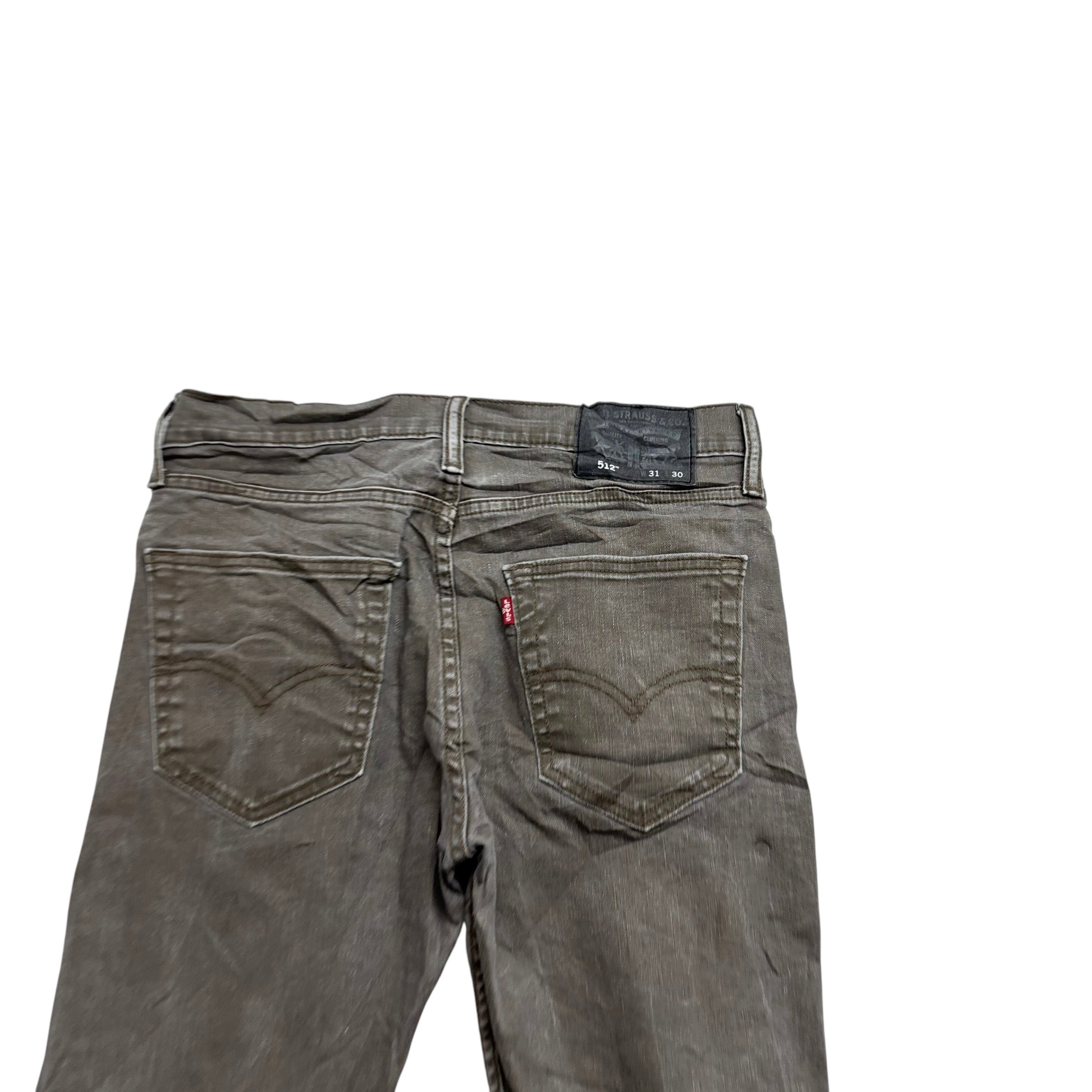 Levis 512 Jeans W31 L30 Mens Waxed Olive Green Slim Tapered Fit Stretch (E)