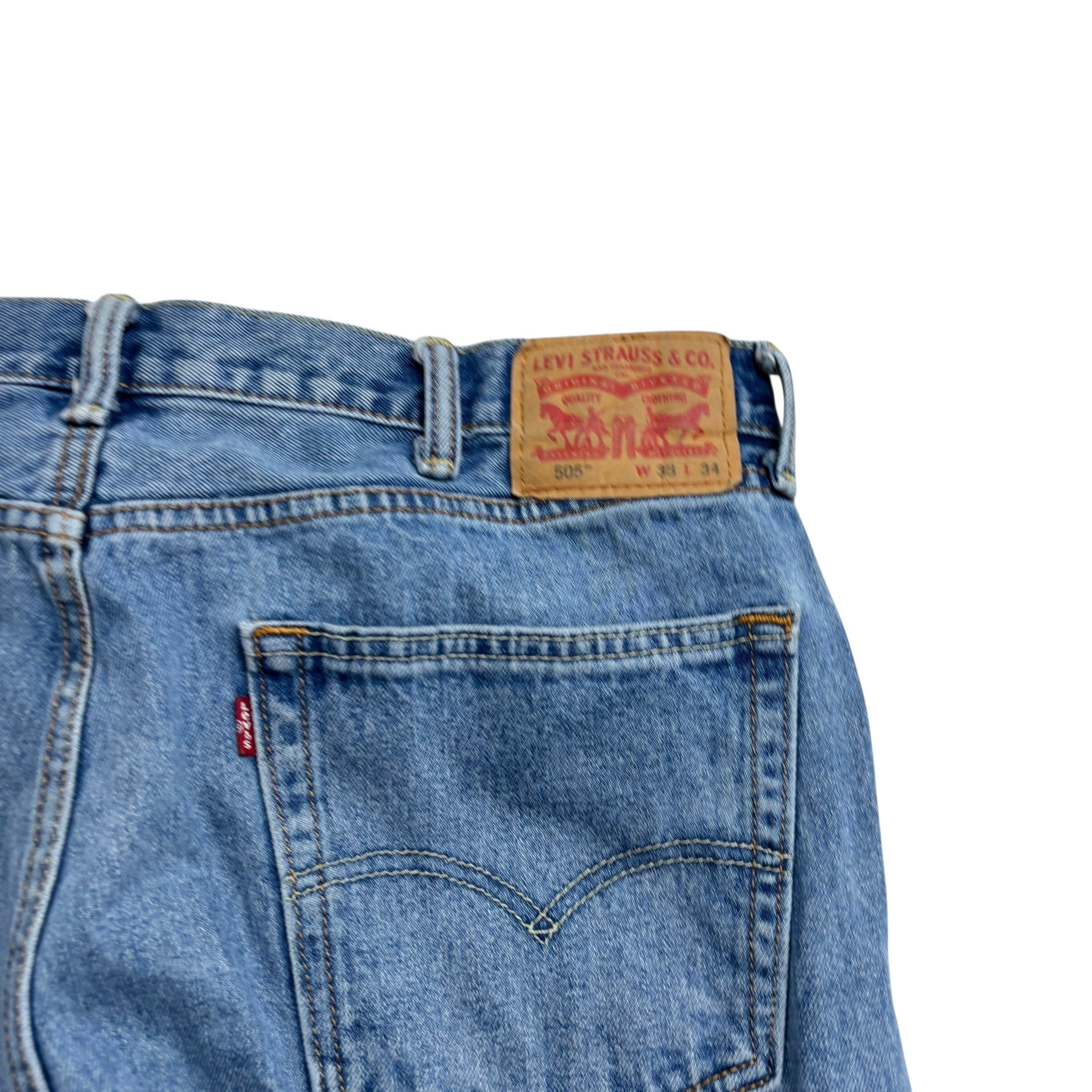 Levis 505 Jeans W36 L34 Mens Mid Blue Regular Straight Fit Denim