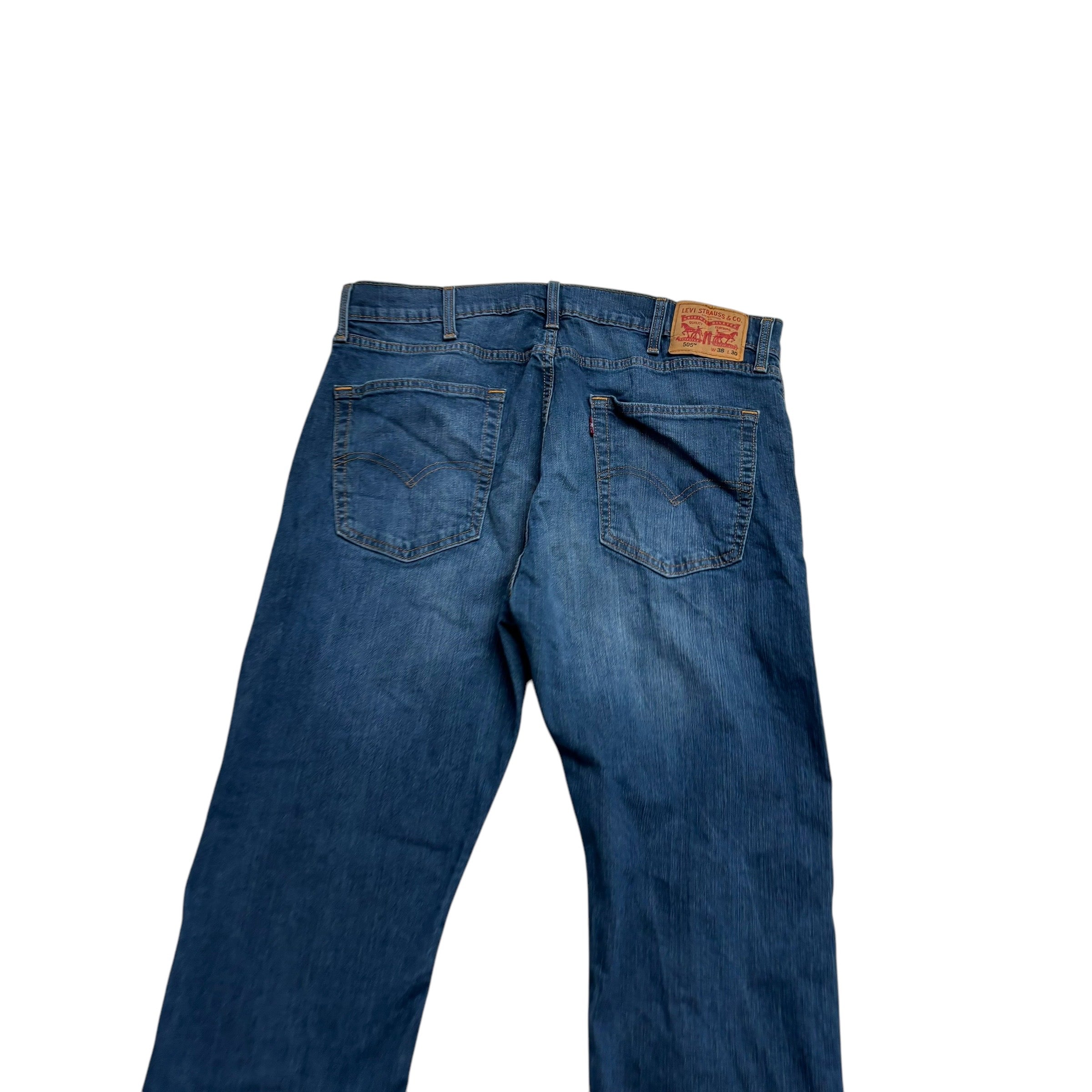 Levis 505 Jeans W38 L30 Mens Dark Blue Regular Straight Fit Stretch Denim