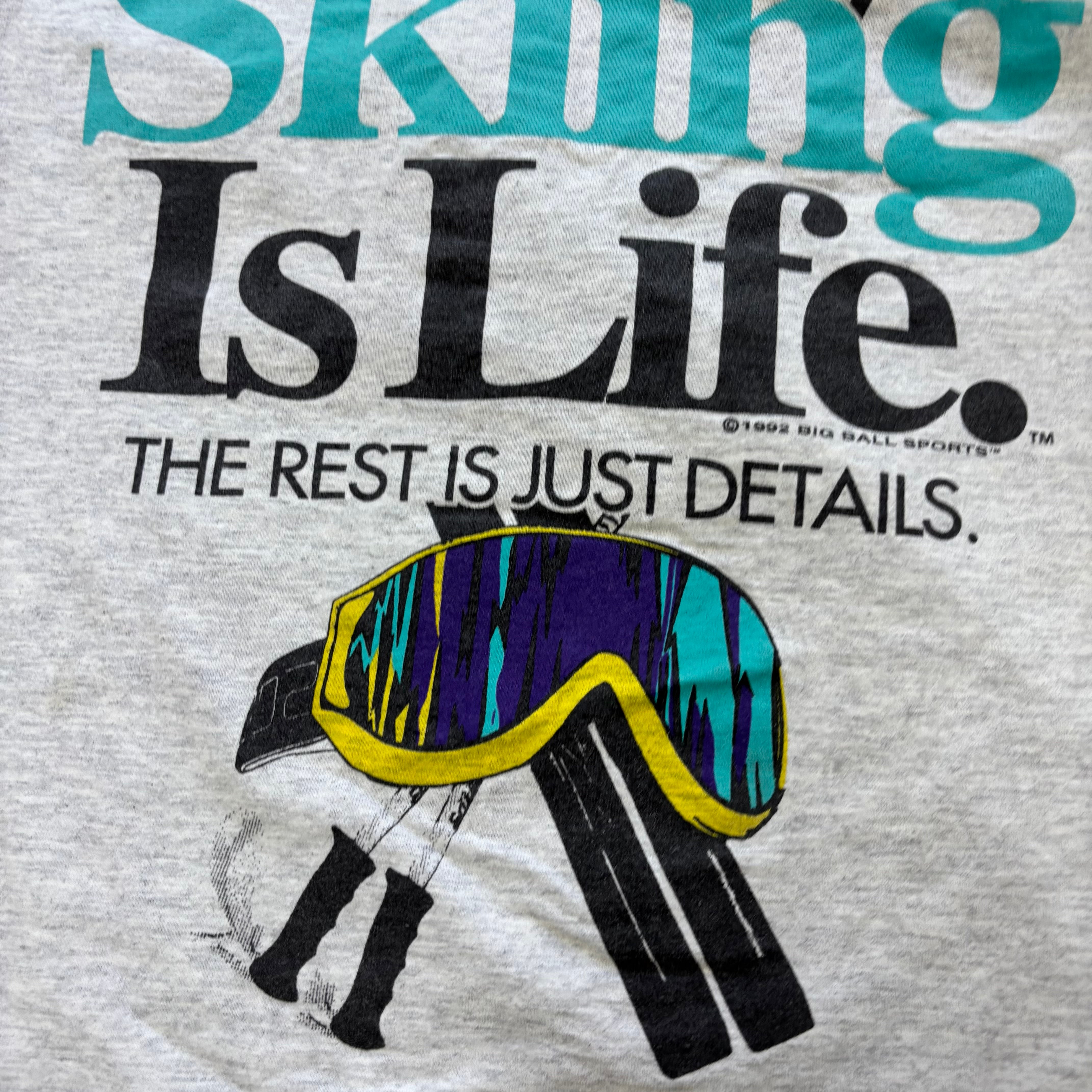 Vintage T Shirt Mens XL Grey Single Stitch Graphic Print 90s USA Skiing