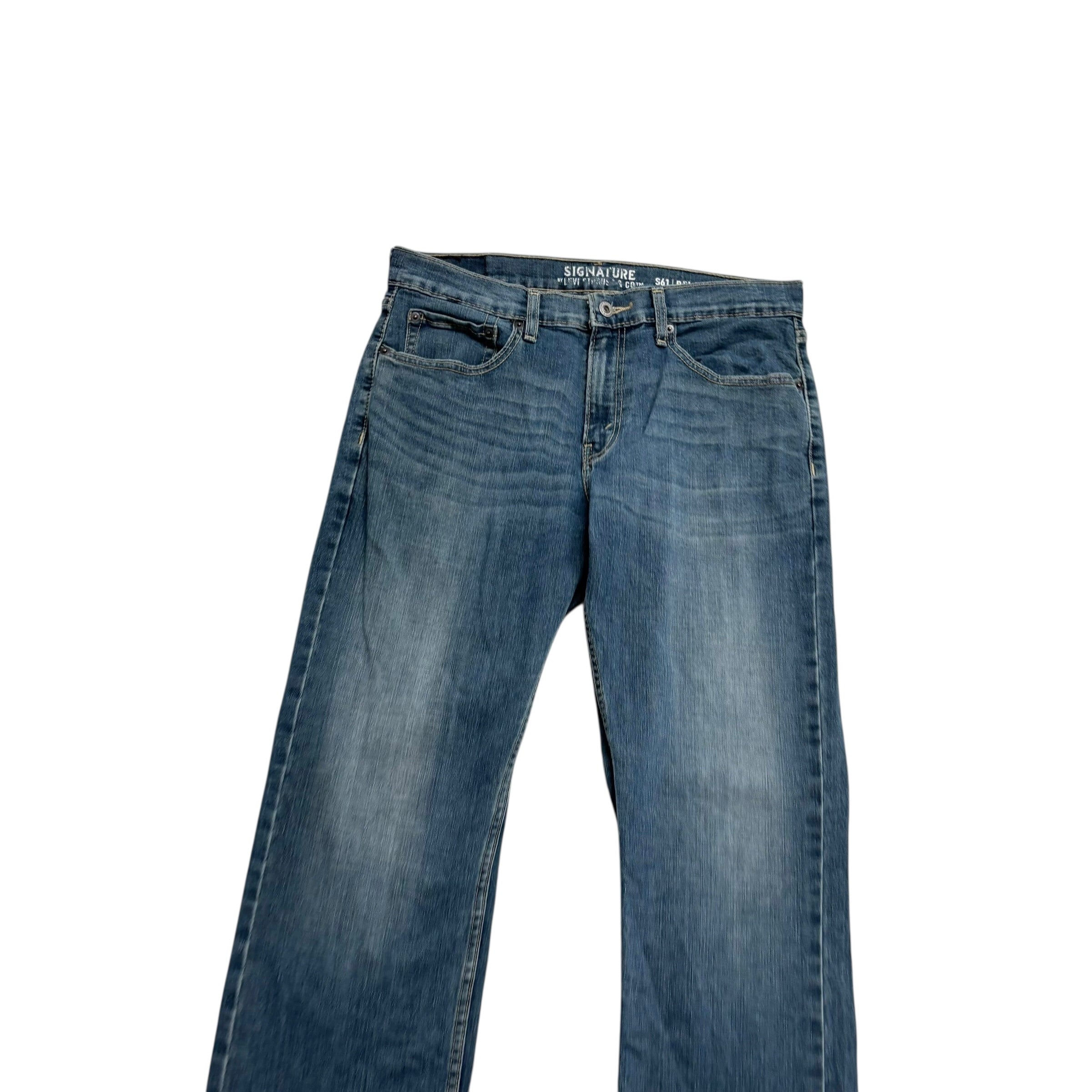 Levis Signature Jeans W32 L30 Mens Dark Blue Relaxed Straight Stretch Denim (E)