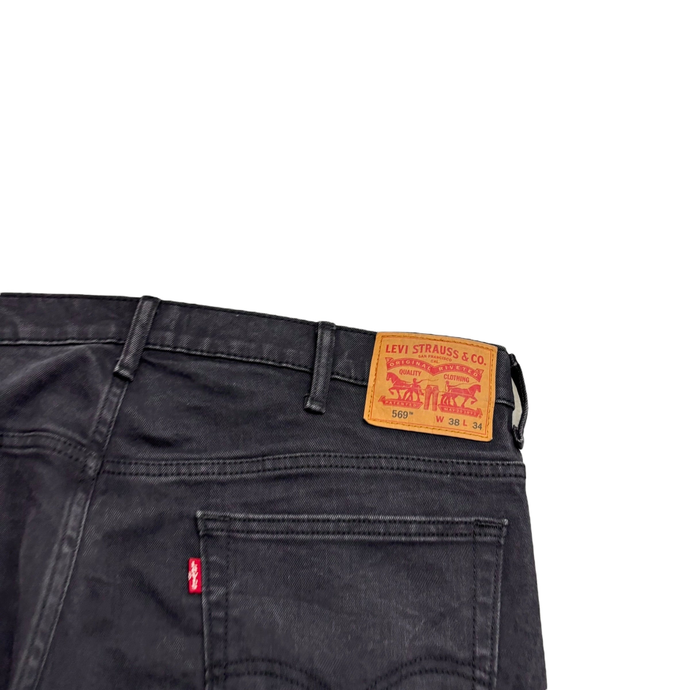 Levis 569 Jeans W38 L34 Mens Black Baggy Relaxed Straight Fit Stretch Denim (E)