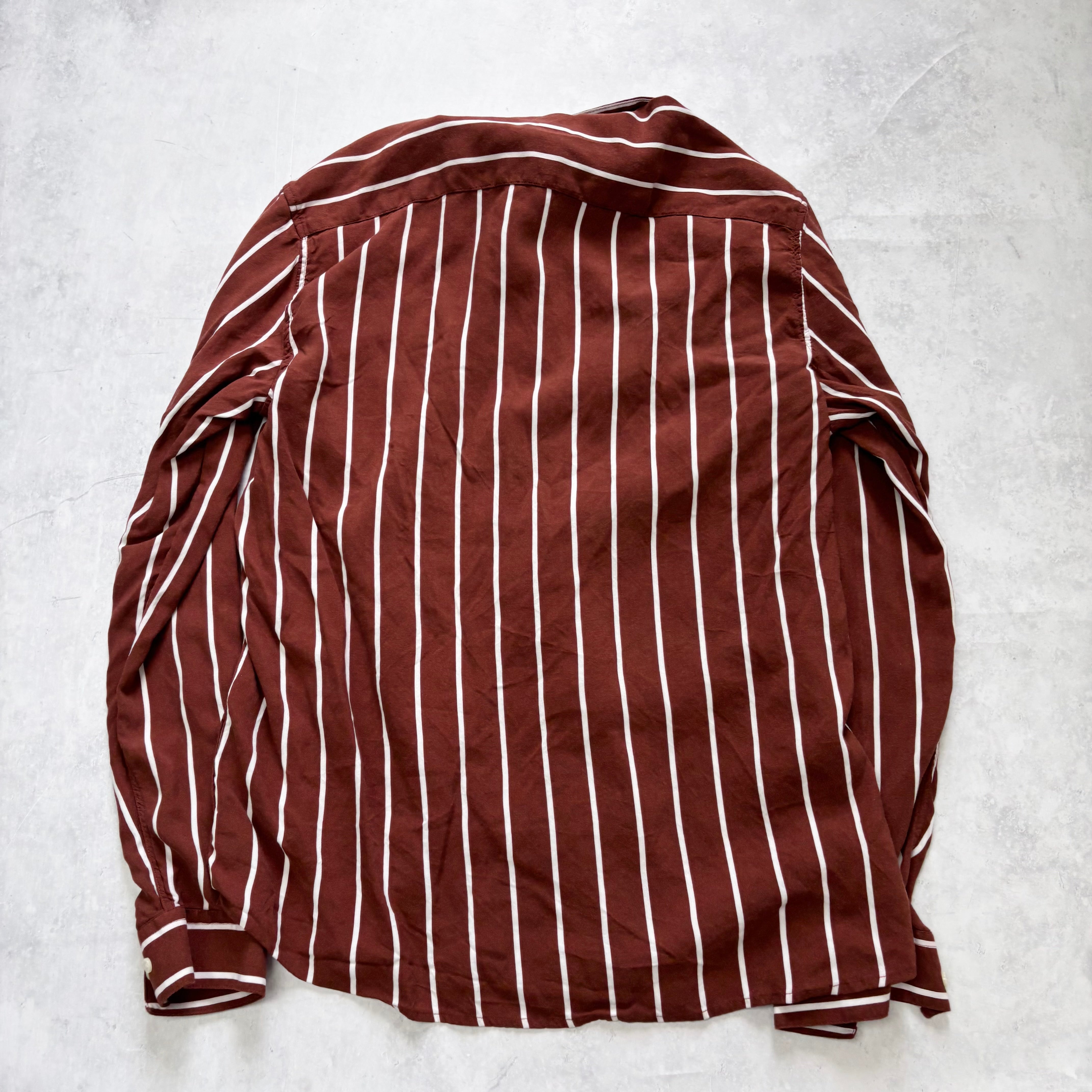 H&M Shirt Mens Large Brown Striped Long Sleeve Viscose (E)