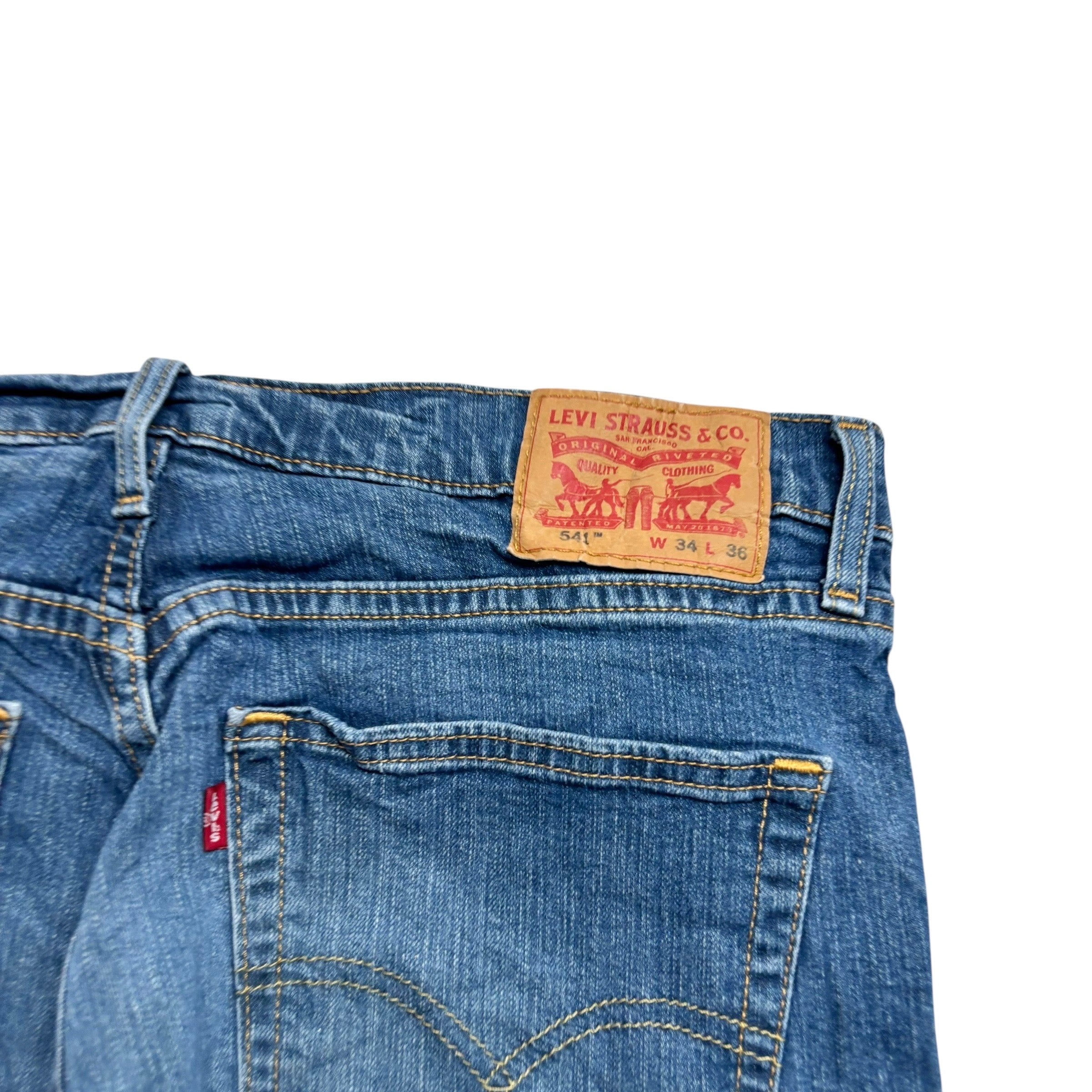 Levis 541 Jeans W34 L36 Mens Mid Blue Athletic Tapered Fit Stretch Denim (E)