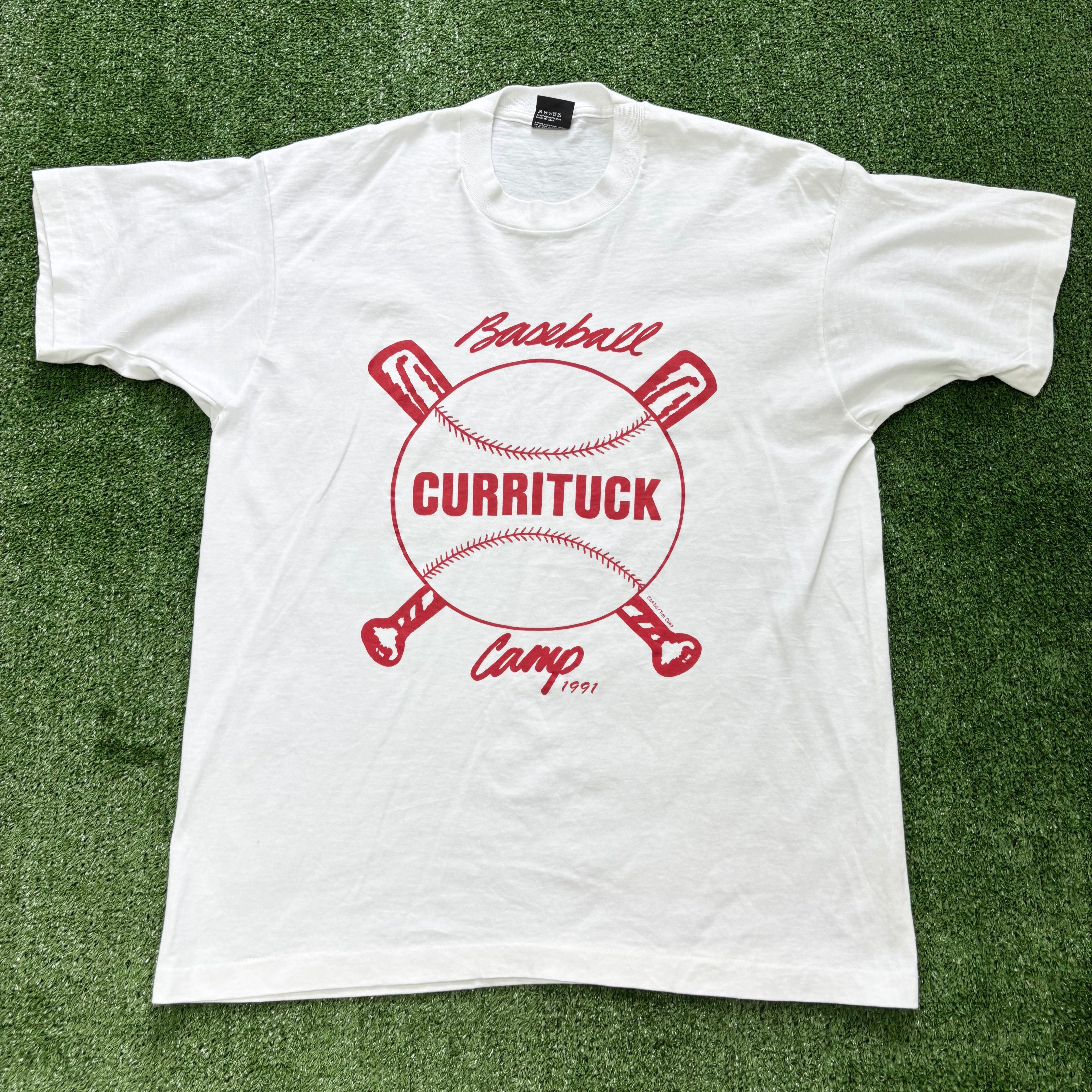 Vintage T Shirt Mens Large White Single Stitch Graphic Print 90s Baseball (E)