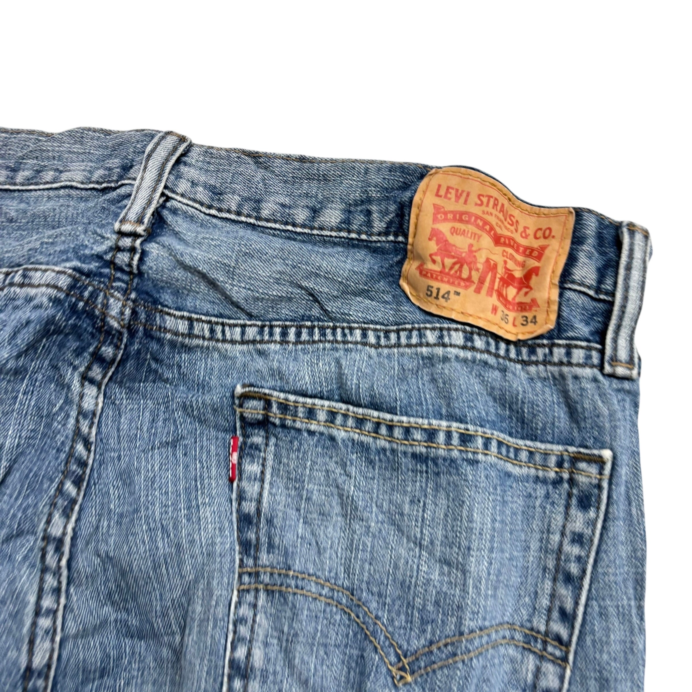 Levis 514 Jeans W36 L34 Mens Mid Blue Regular Straight Fit Denim (E)
