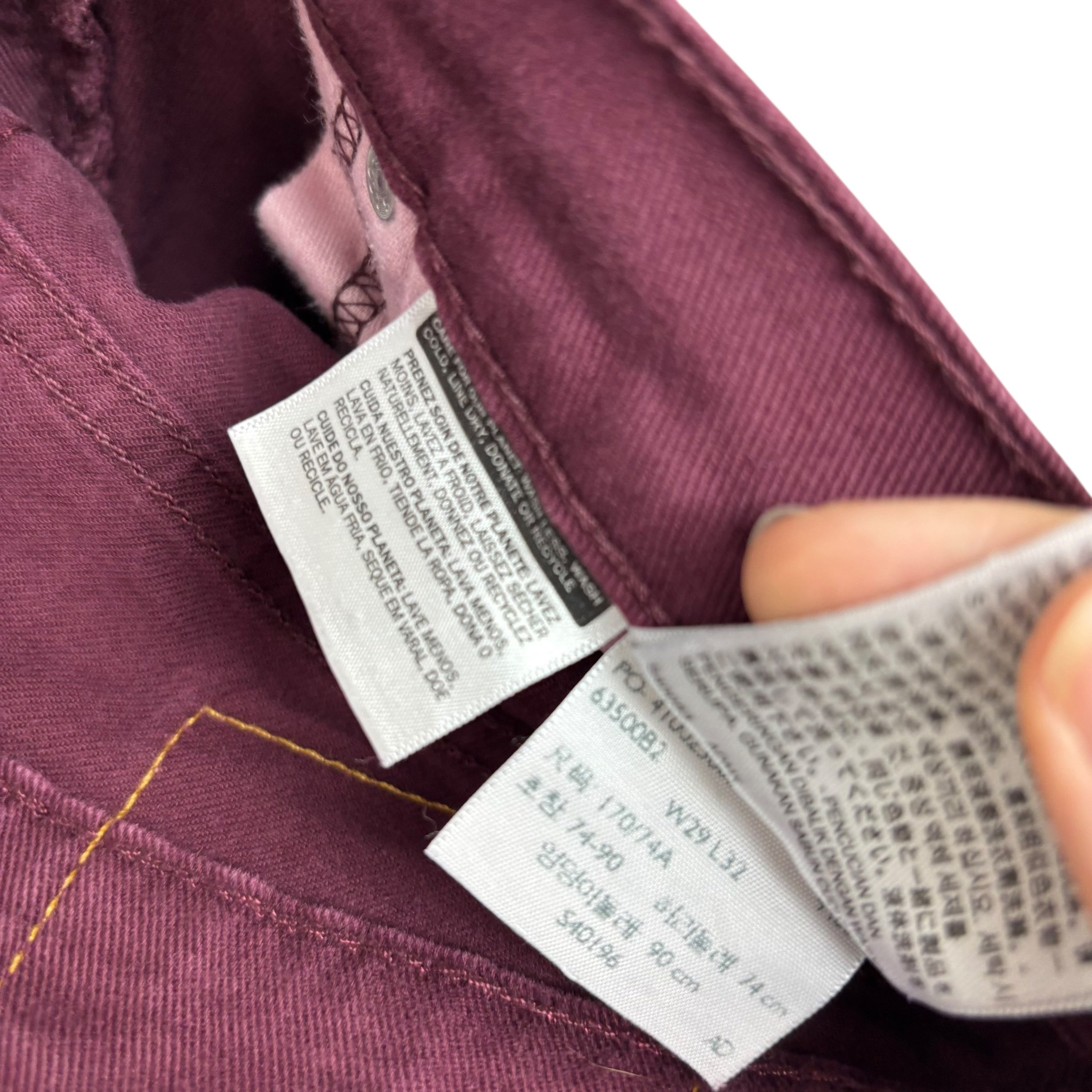 Levis 511 Jeans W29 L31 Mens Burgundy Red Slim Fit Stretch Denim (E)