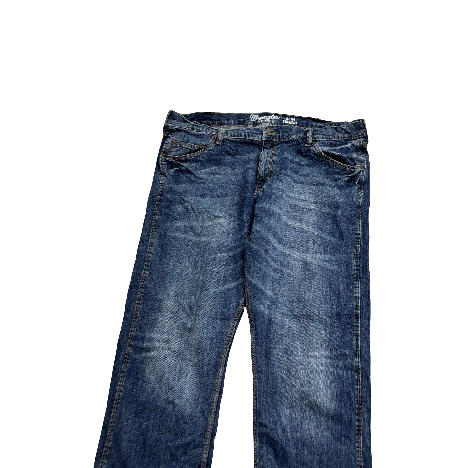 Wrangler Jeans W42 L32 Mens Dark Blue Regular Straight Fit Stretch Denim (E)