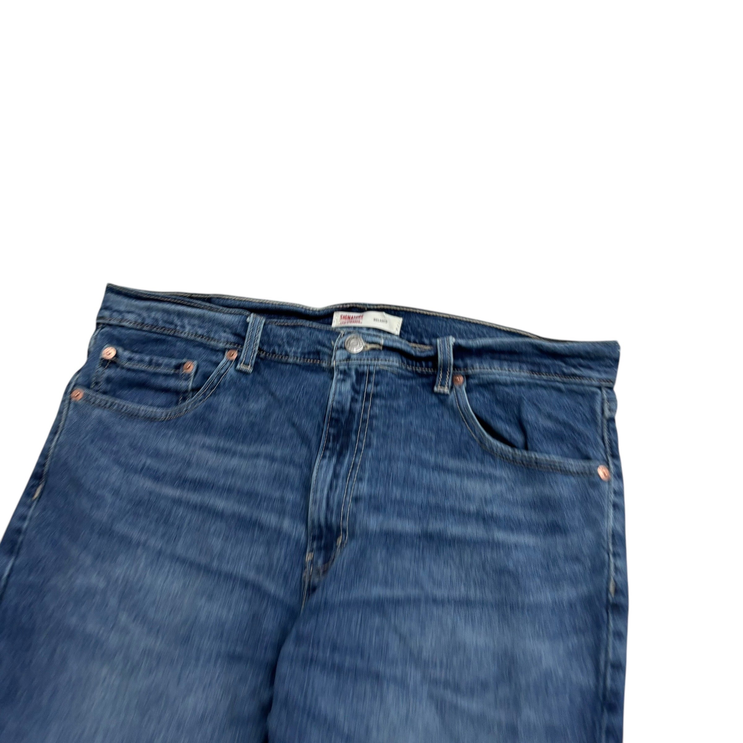 Levis Signature Jeans W36 L29 Mens Mid Blue Relaxed Straight Fit Stretch Denim (E)