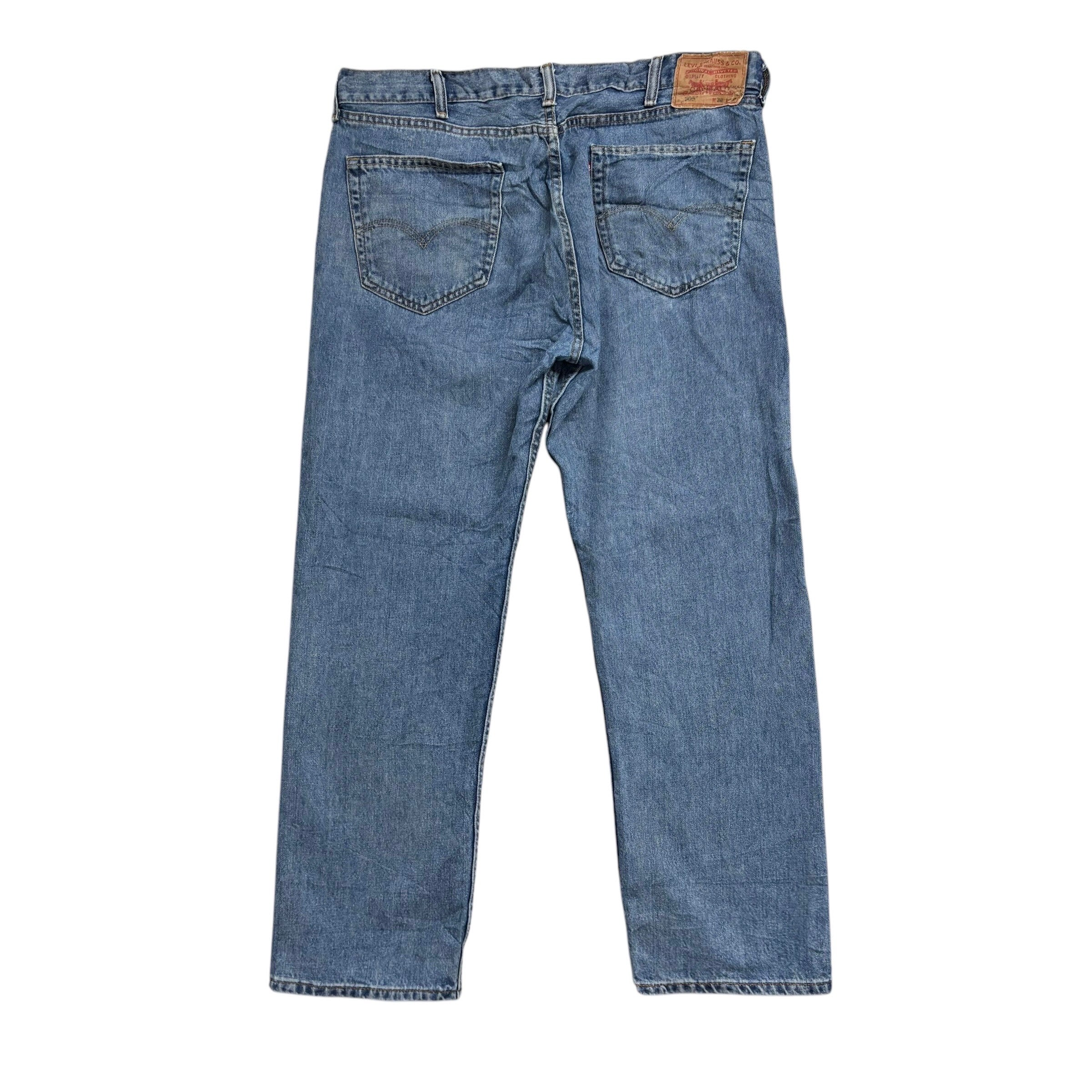 Levis 505 Jeans W38 L30 Mens Mid Blue Regular Straight Fit Vintage Denim (E)