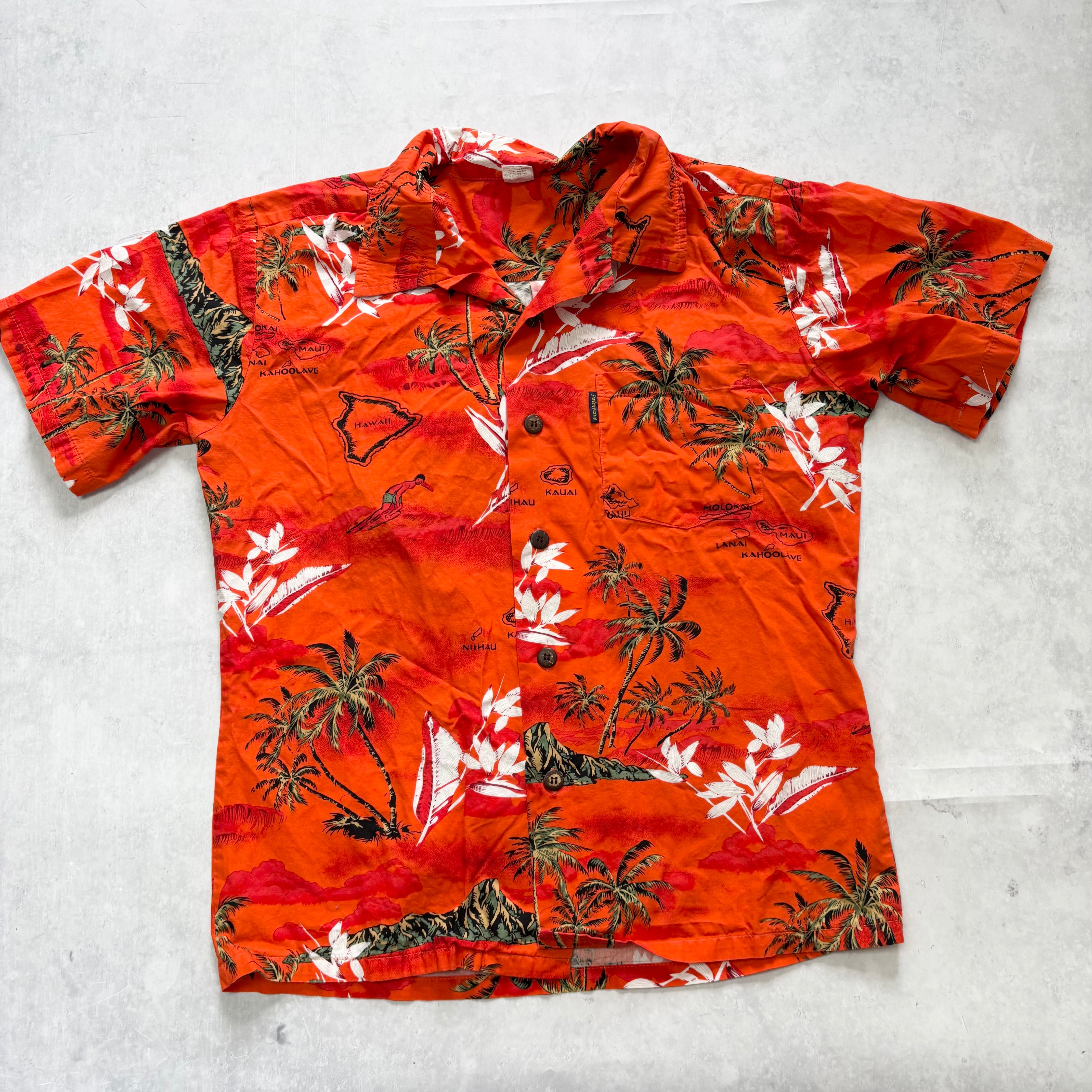 Vintage Hawaiian Shirt Mens Small Orange Floral Aloha Short Sleeve Cotton (E)