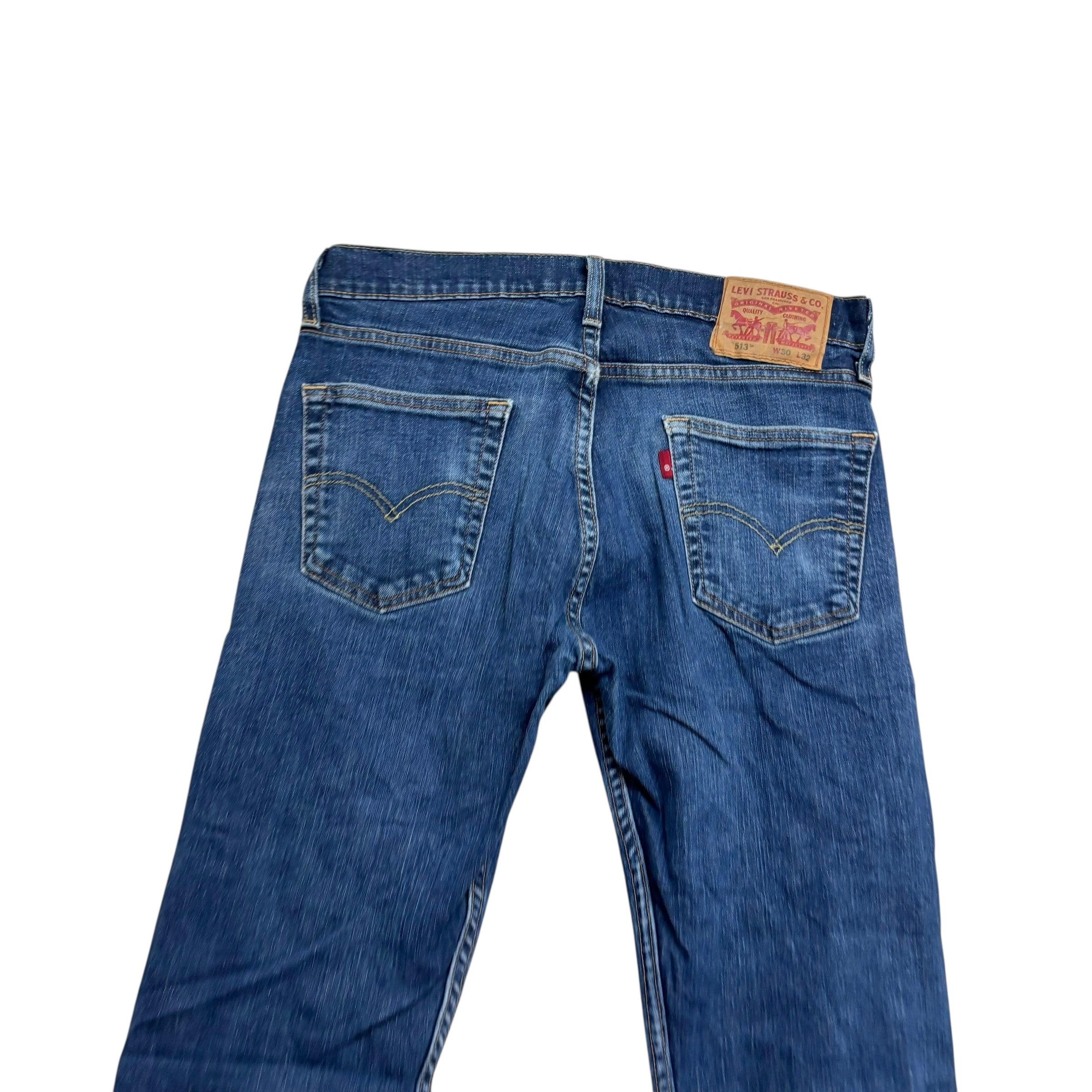 Levis 513 Jeans W30 L32 Mens Dark Blue Slim Straight Fit Stretch Distressed