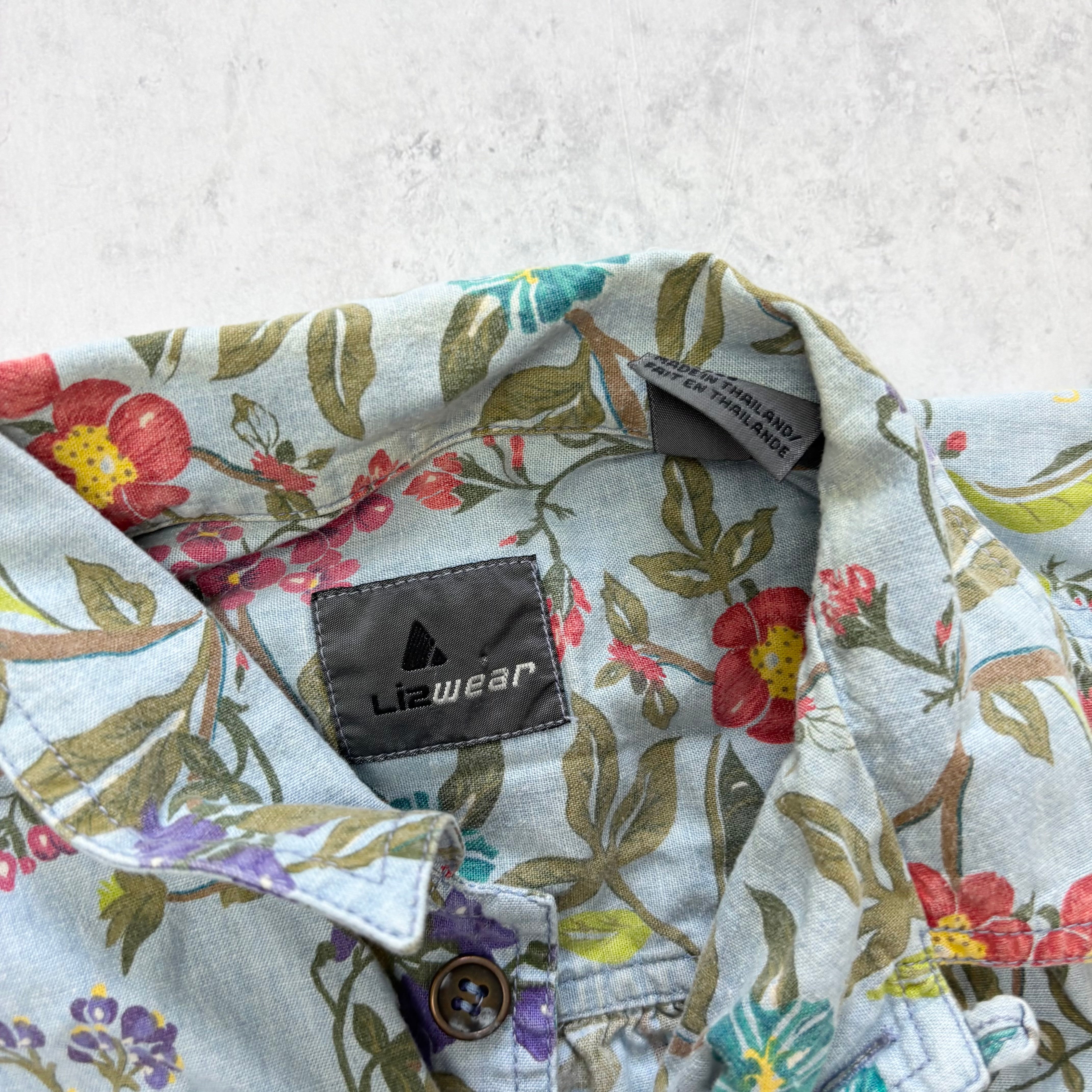 Hawaiian Shirt Mens Large Blue Floral Aloha Short Sleeve Cotton Sleeveless (E)