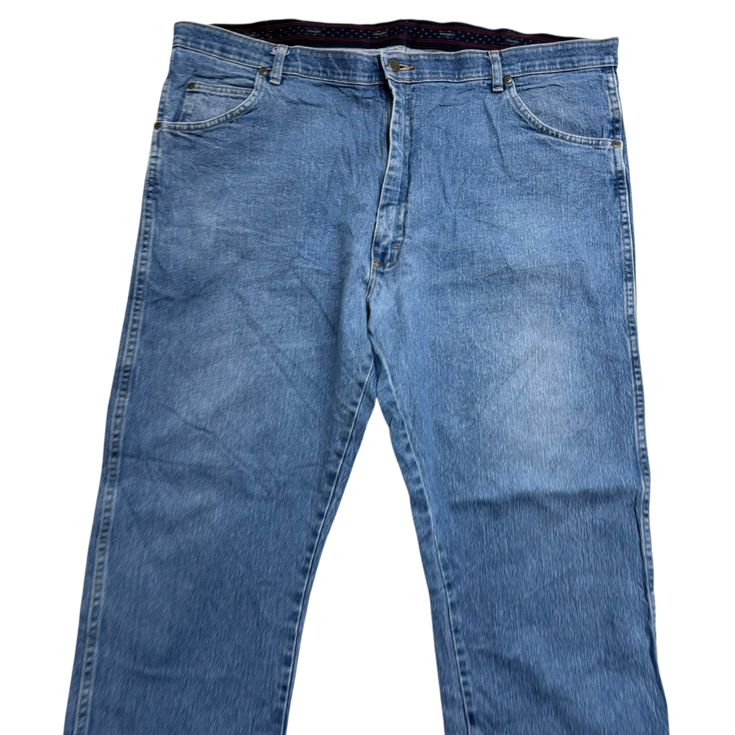 Wrangler Jeans W42 L30 Mens Mid Blue Regular Straight Fit Stretch Denim (E)