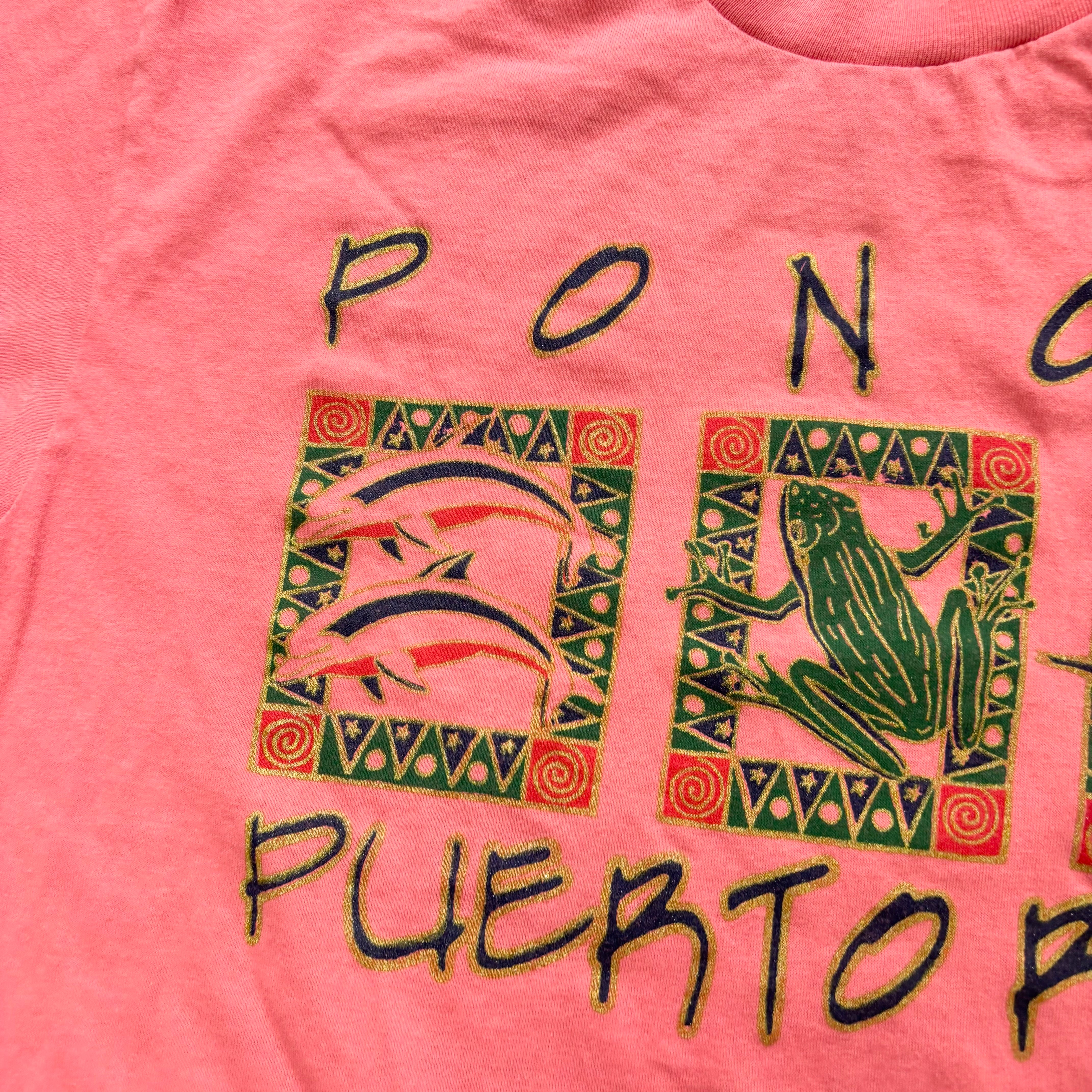 Vintage T Shirt Mens Medium Pink Single Stitch Graphic Print 90s Boxy Fit