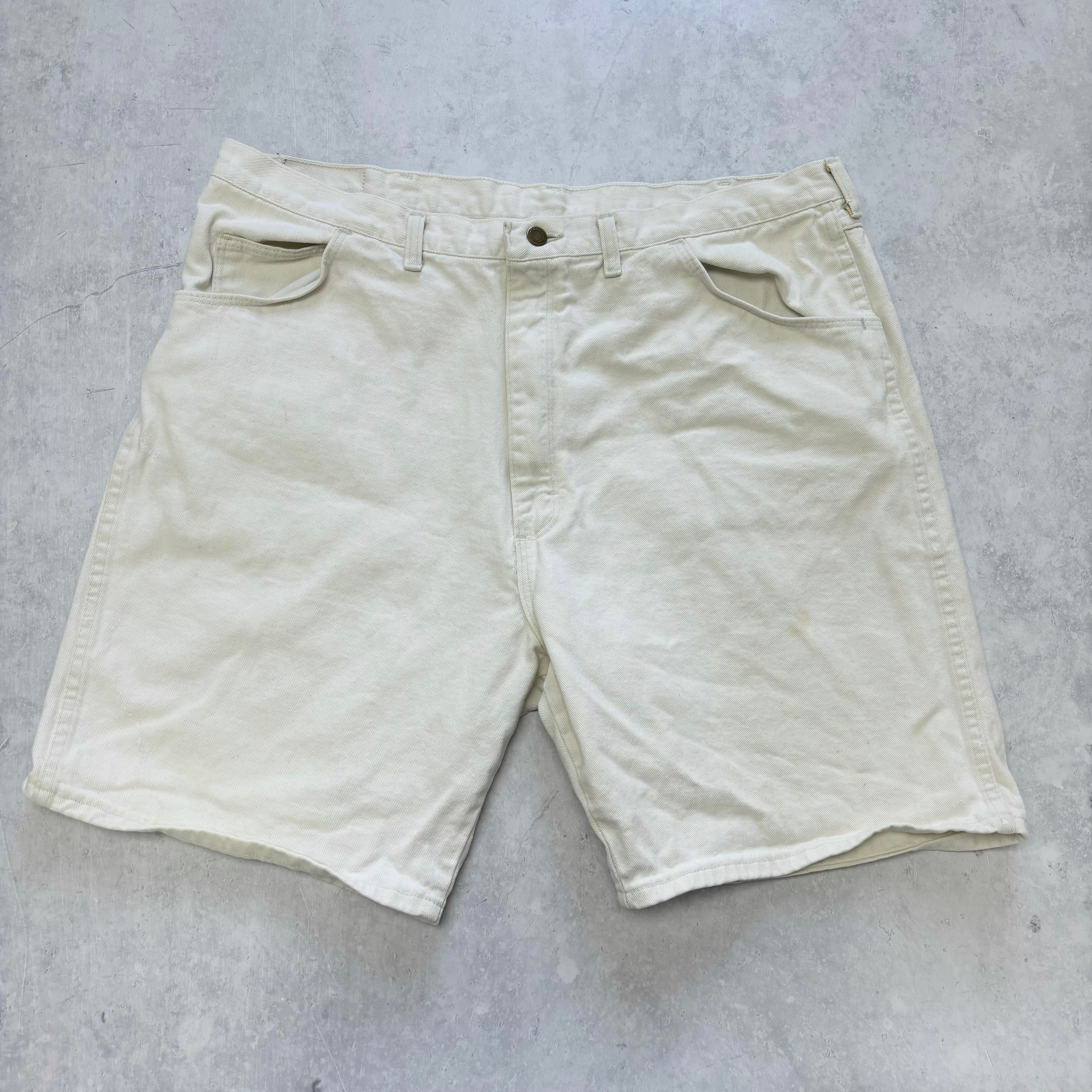 Vintage Wrangler Jorts W40 Mens Denim Shorts Cream White Regular Fit