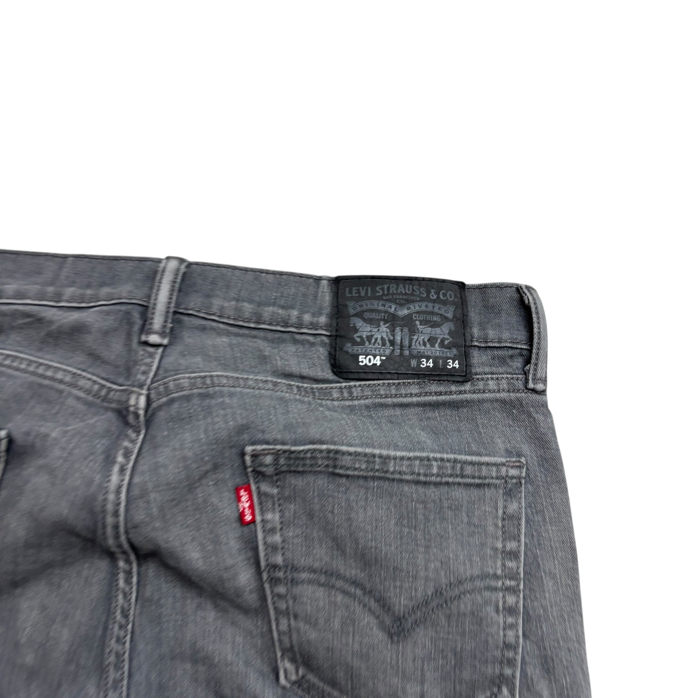 Levis 504 Jeans W34 L33 Mens Grey Regular Straight Fit Stretch Denim