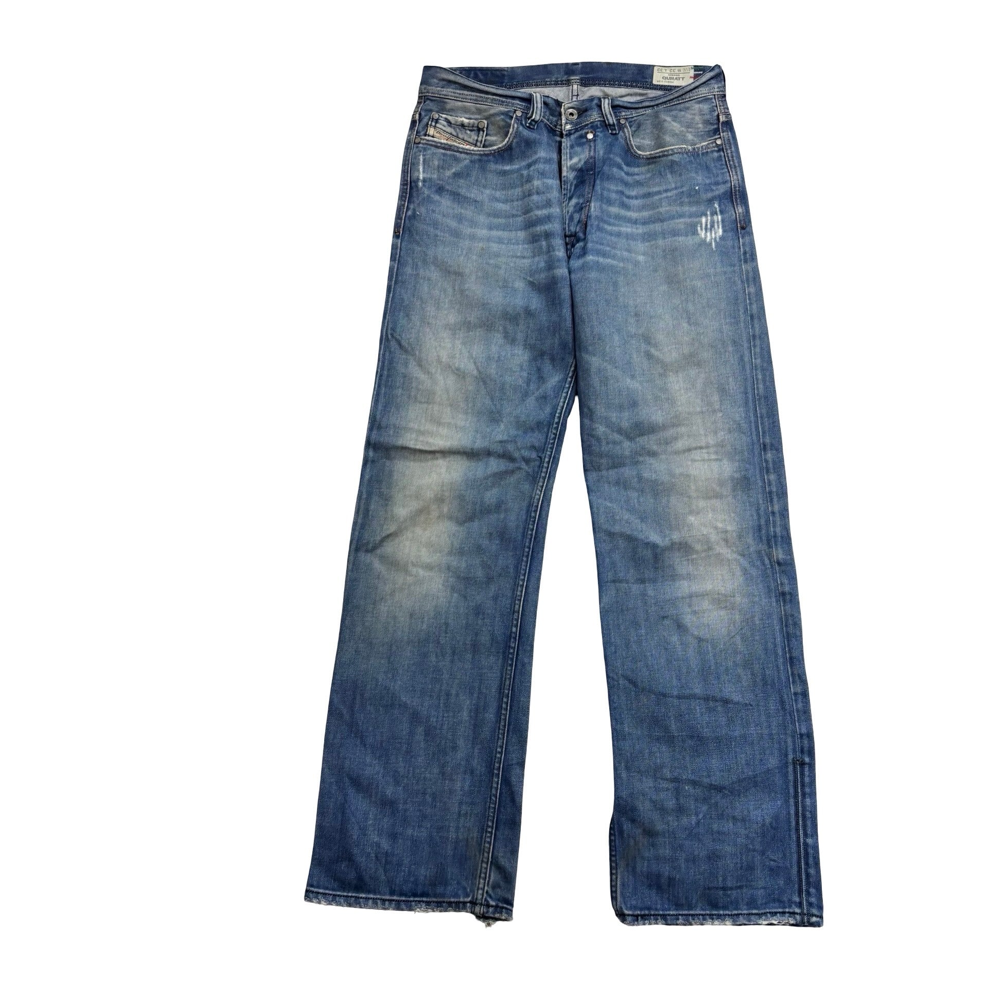 Diesel Quratt Jeans W32 L32 Mens Mid Blue Relaxed Straight Fit Denim (F)