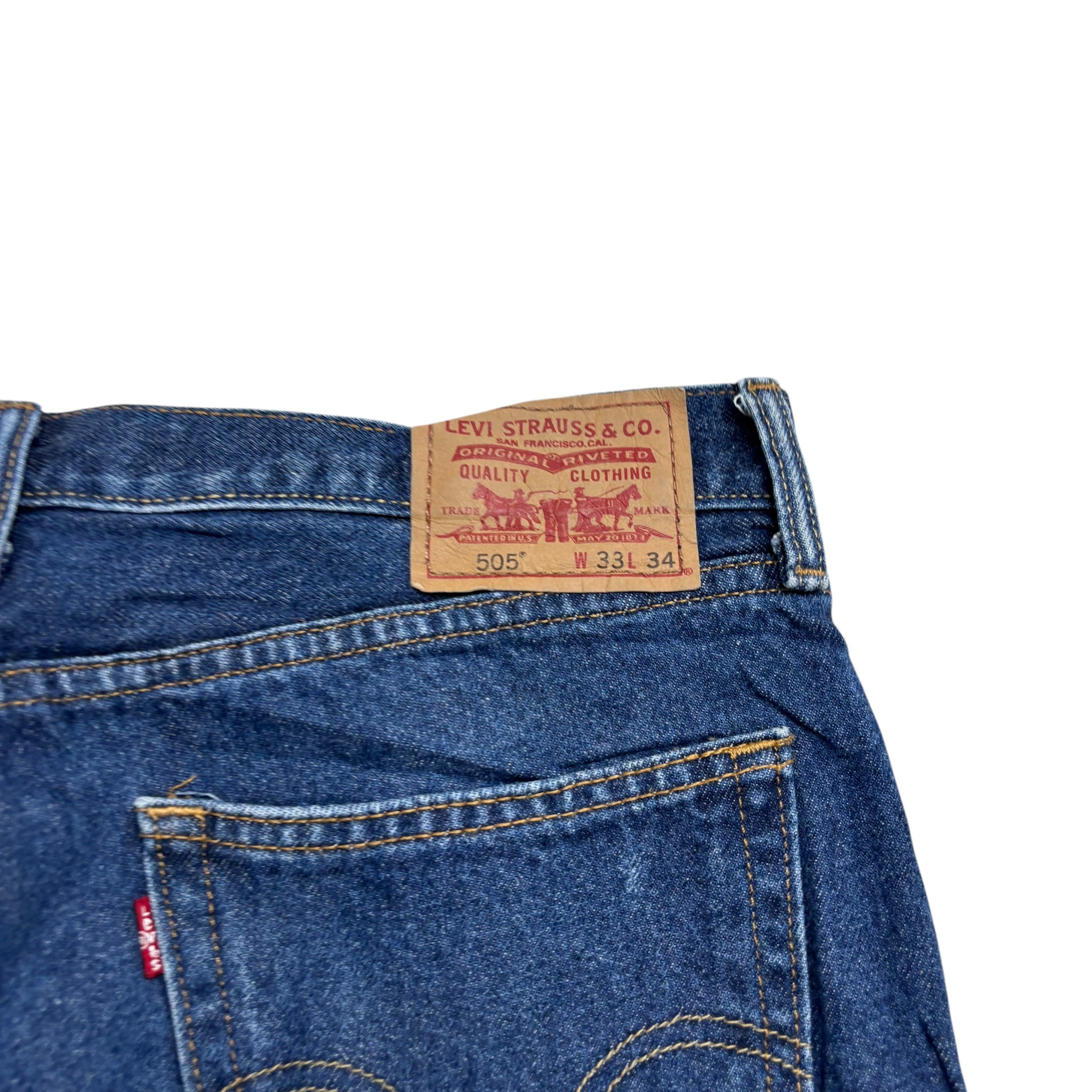 Levis 505 Jeans W33 L34 Mens Dark Blue Regular Straight Fit Vintage Denim (E)