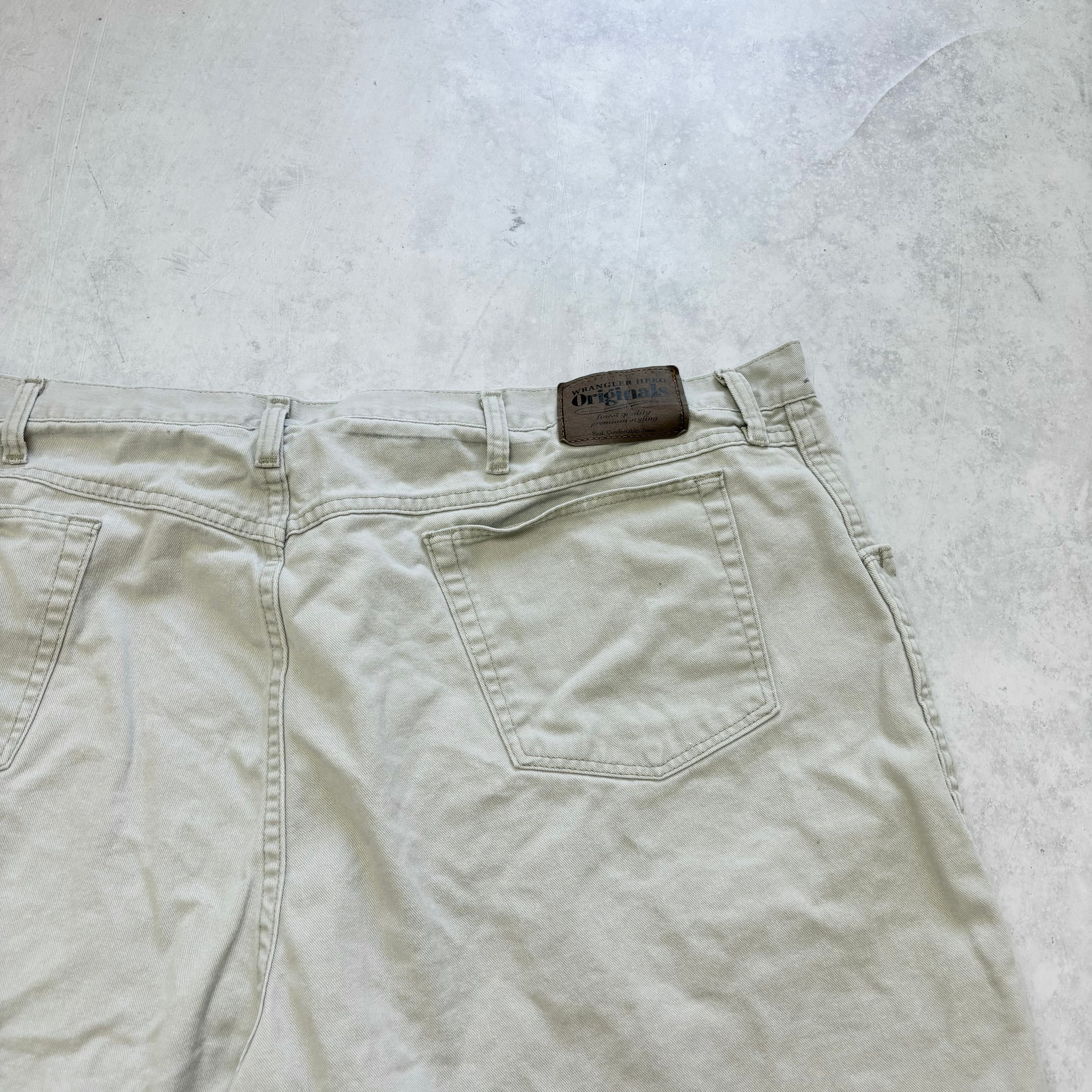 Vintage Wrangler Jorts W46 Mens Denim Shorts Cream Grey Baggy Relaxed Fit