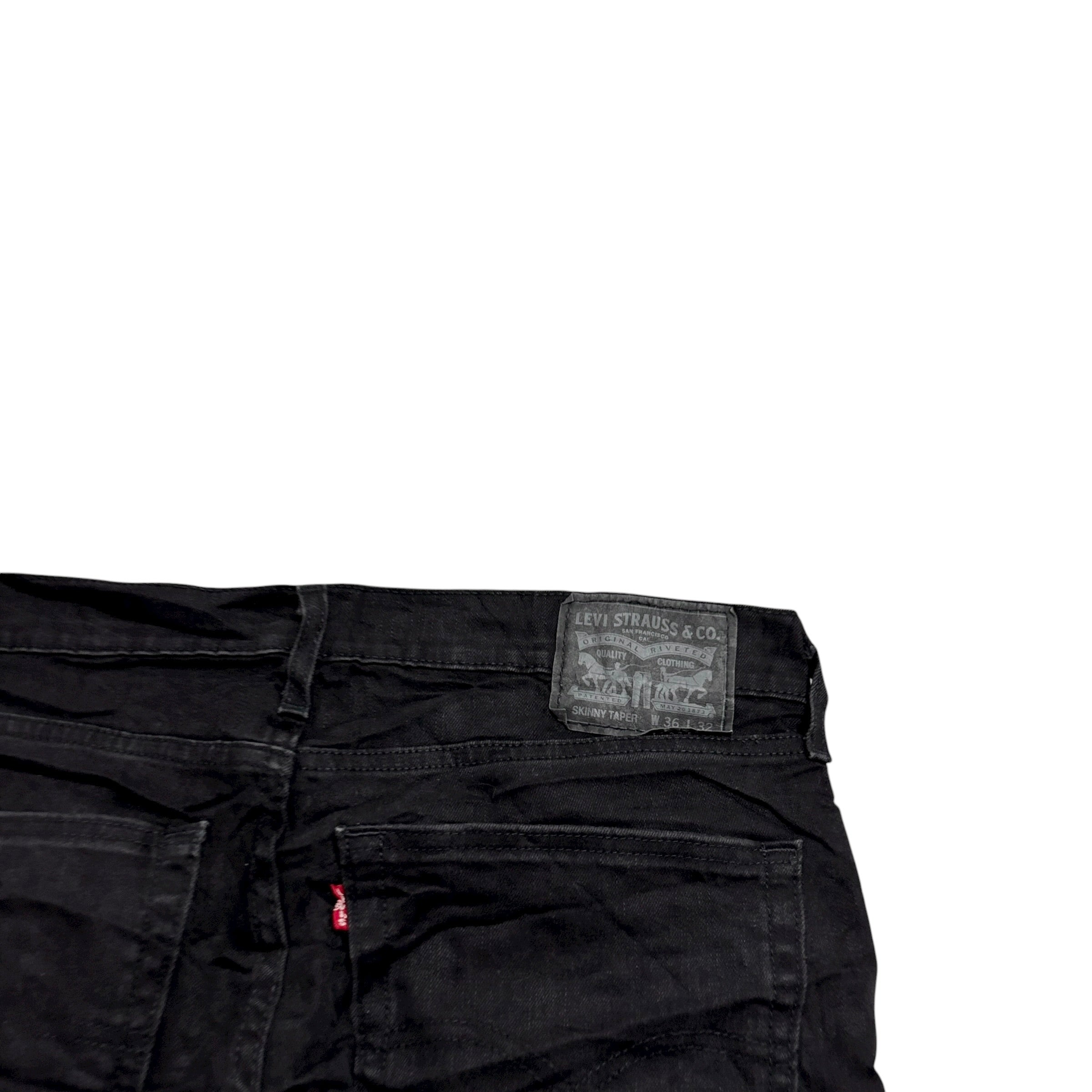 Levis Skinny Taper Jeans W36 L32 Mens Black Stretch Denim (E)