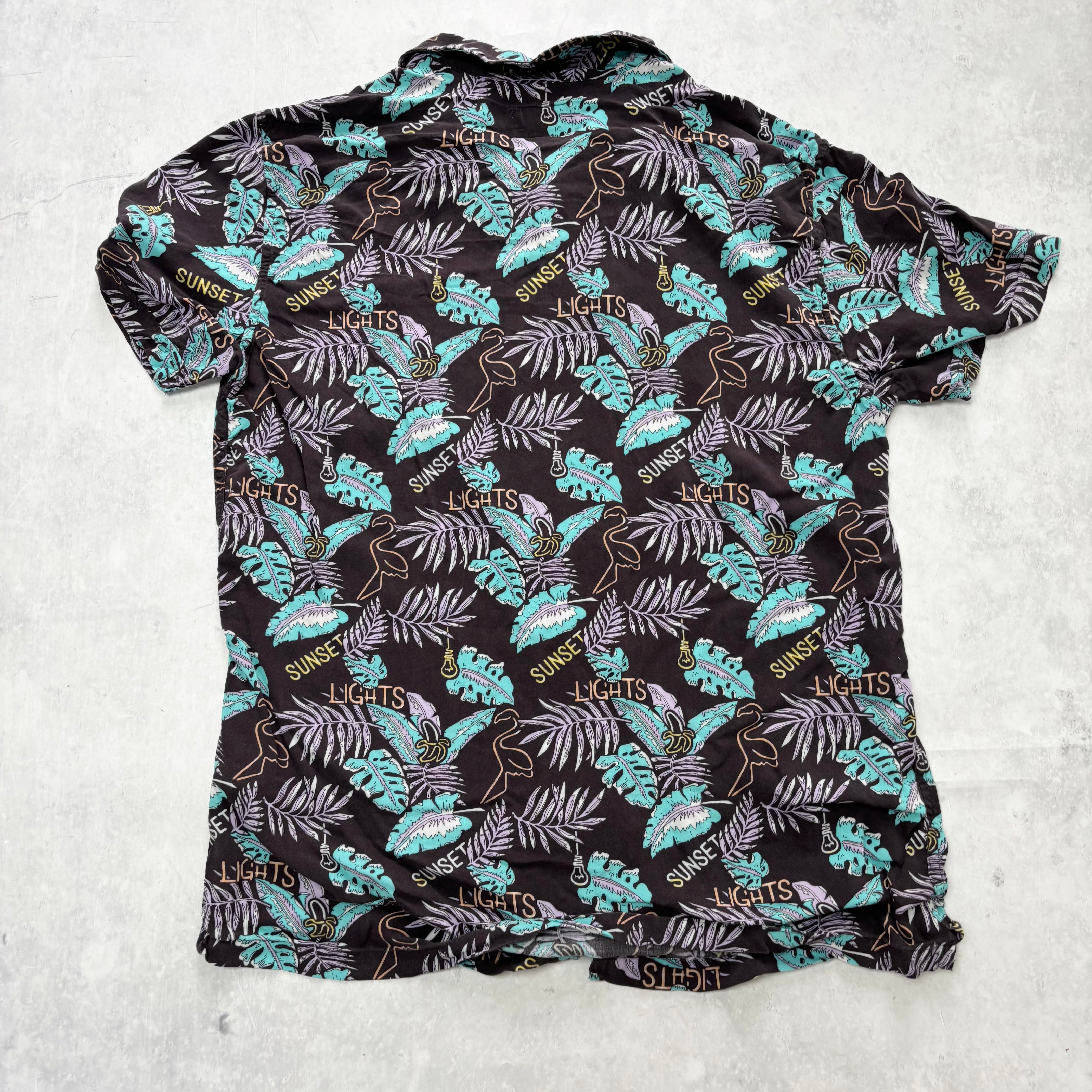 Hawaiian Shirt Mens Small Purple Floral Aloha Short Sleeve Viscose (E)